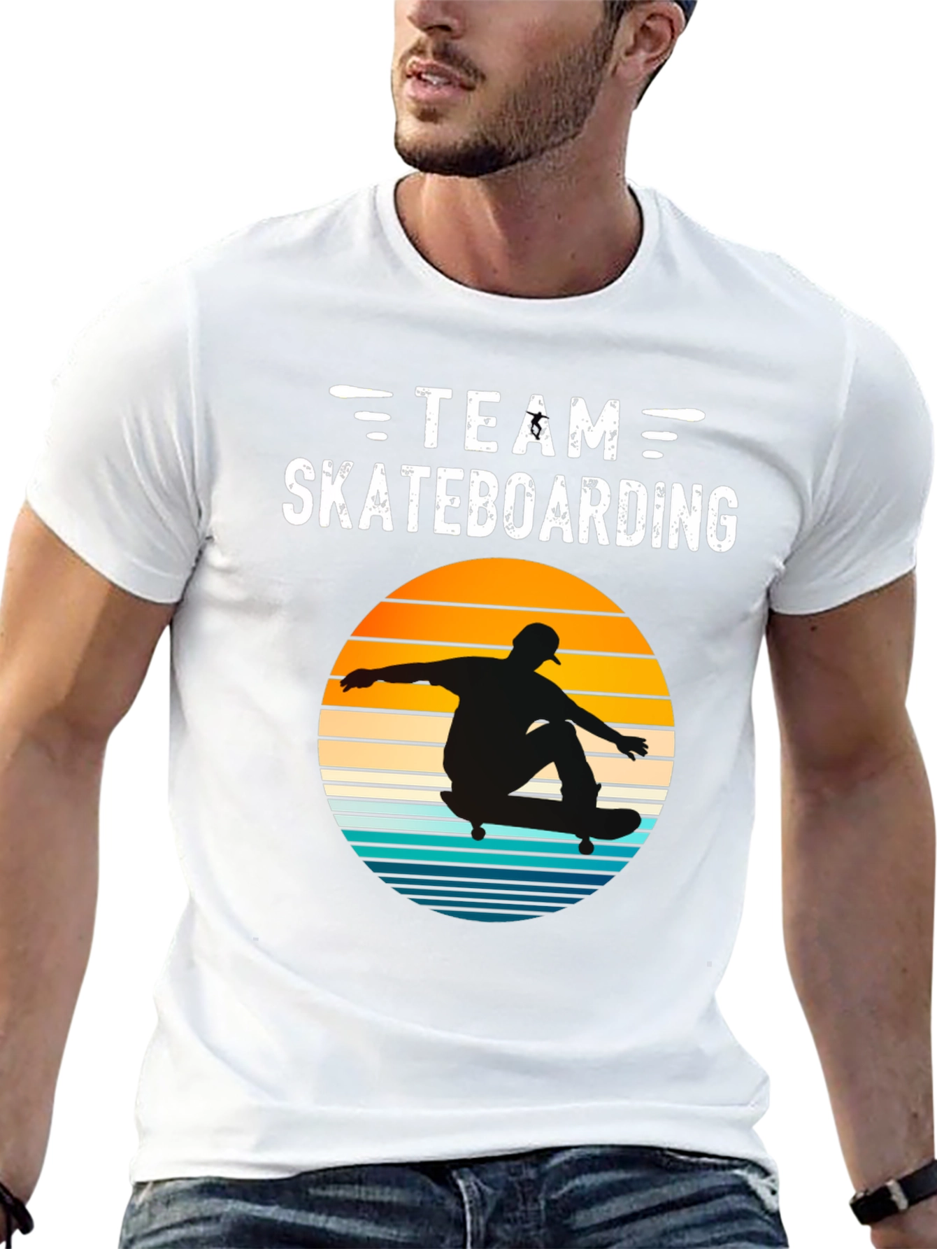 Team Skateboarding T-Shirt Retro Sunset Design