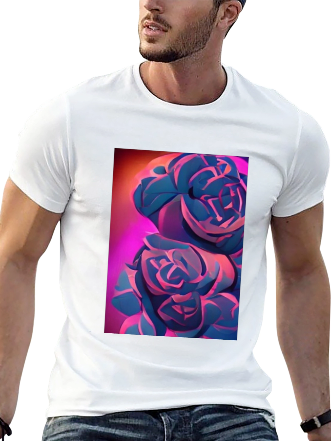 Modern Floral Graphic Tee - Artistic Rose Design