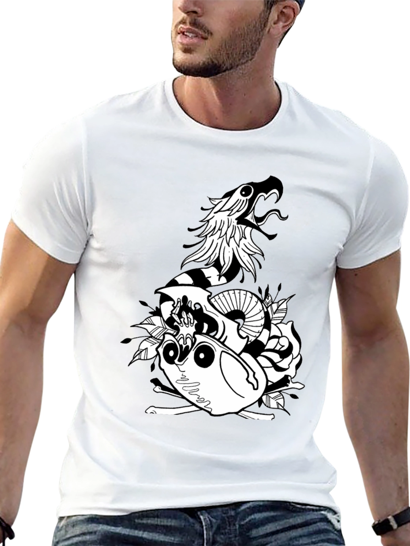 Snake & Skull Graphic Tee - Black Cotton Blend