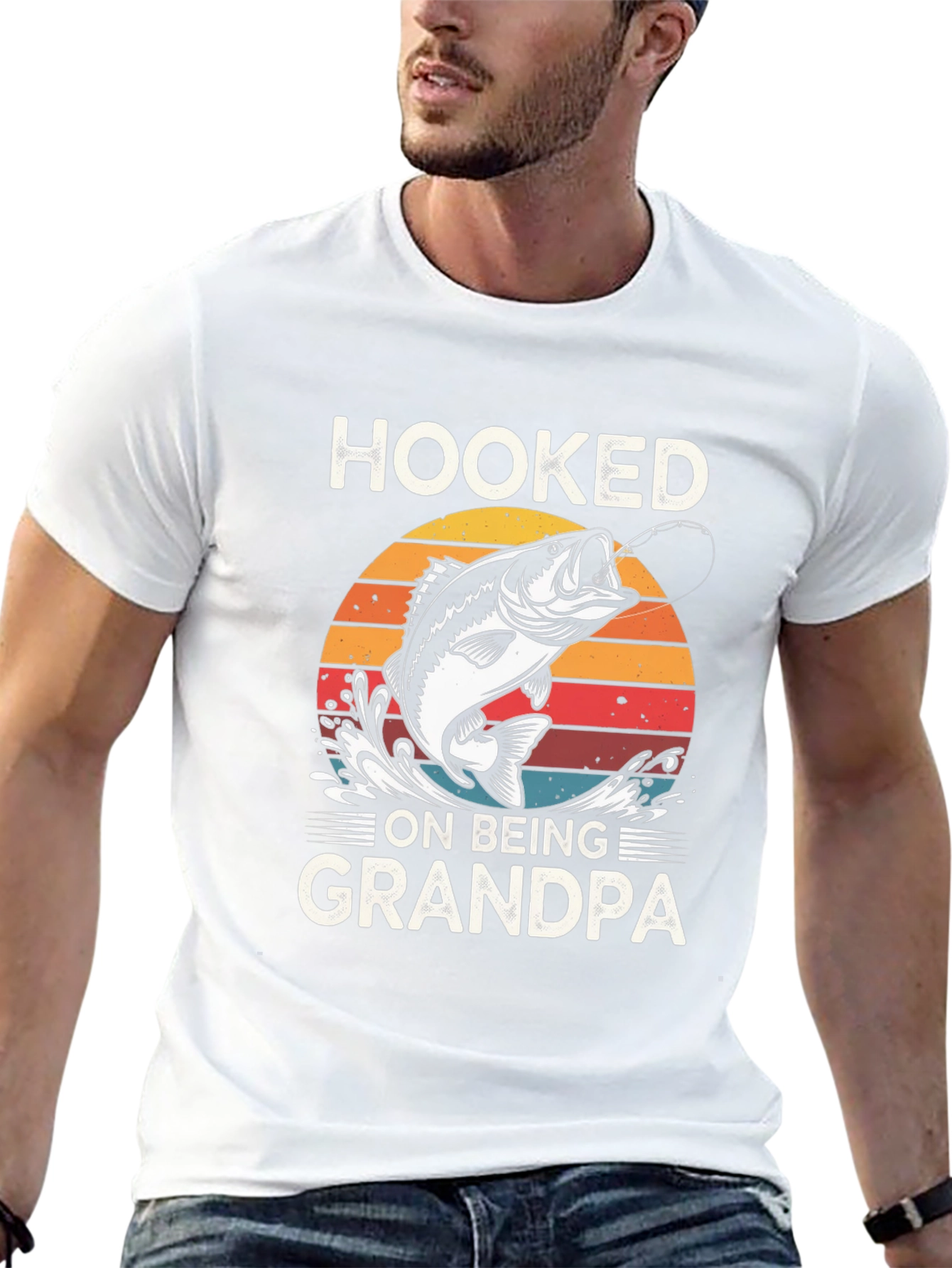 Hooked on Being Grandpa Black Graphic T-Shirt