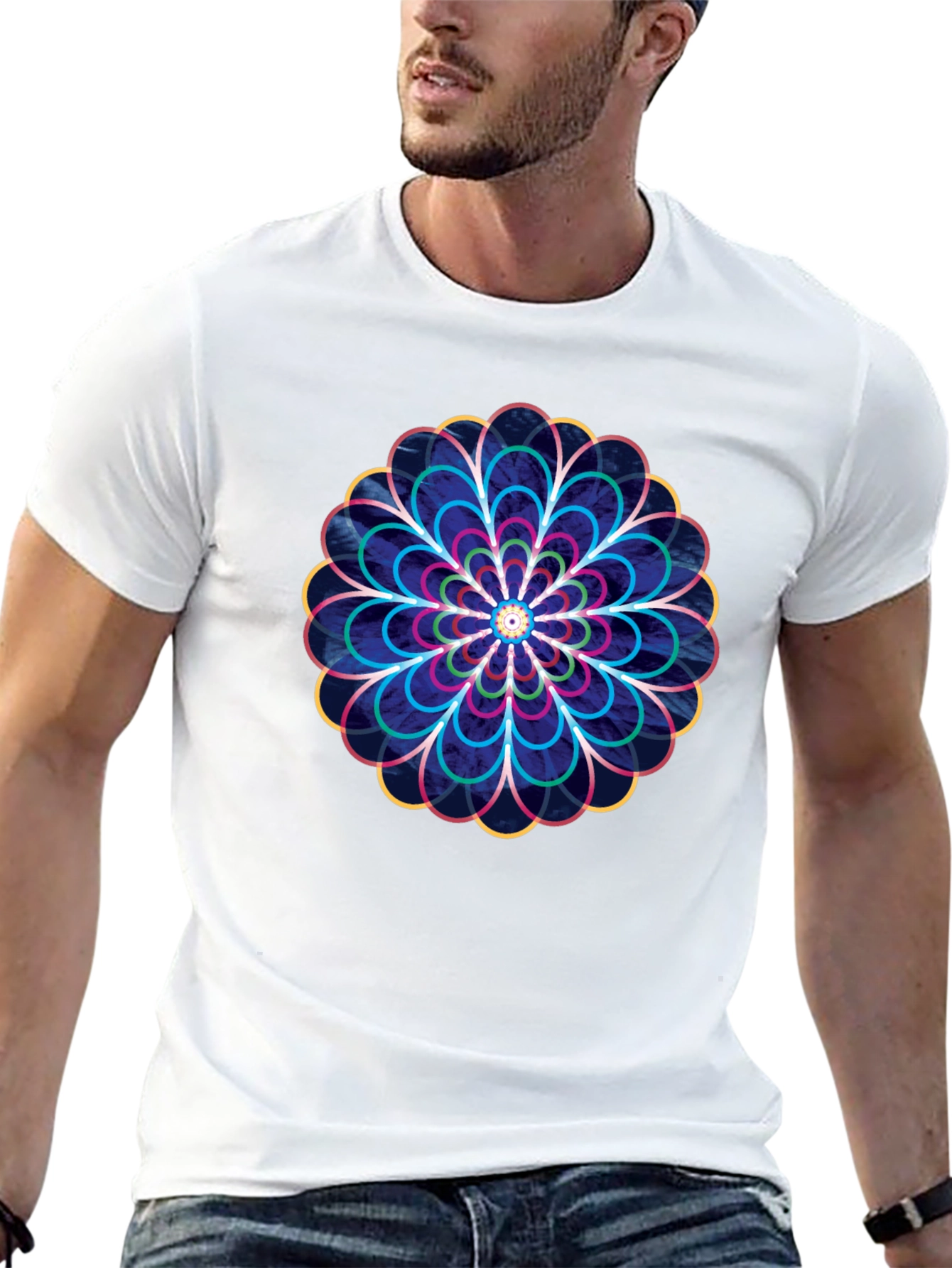 Geometric Floral Graphic Print T-Shirt - Black