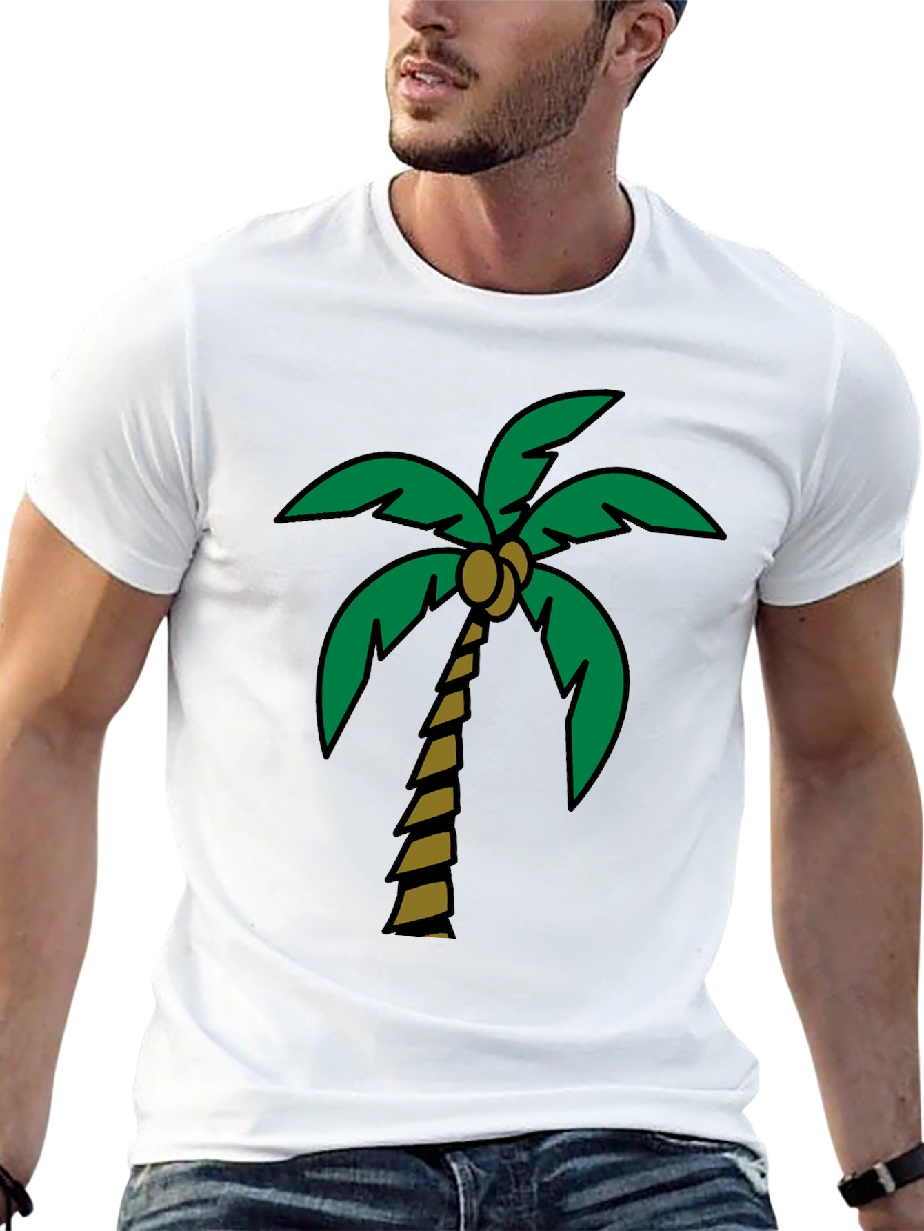 Tropical Palm Tree Graphic Tee - Black Cotton Blend