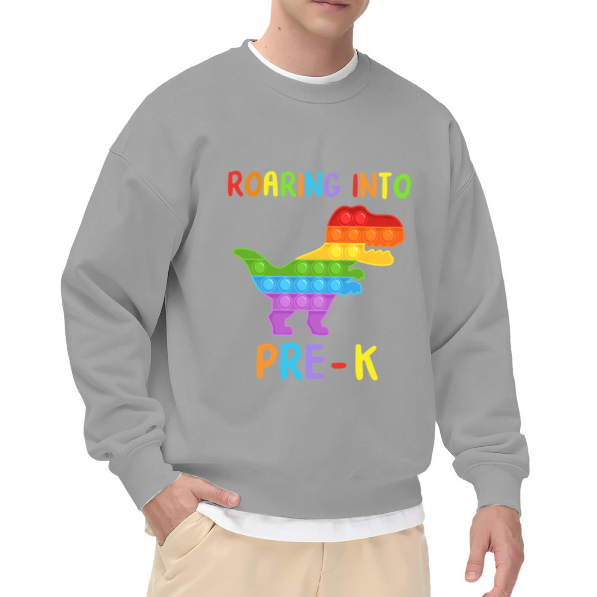 Rainbow T-Rex Pre-K Crewneck Sweatshirt - Funny Dinosaur Teacher Gift Pullover