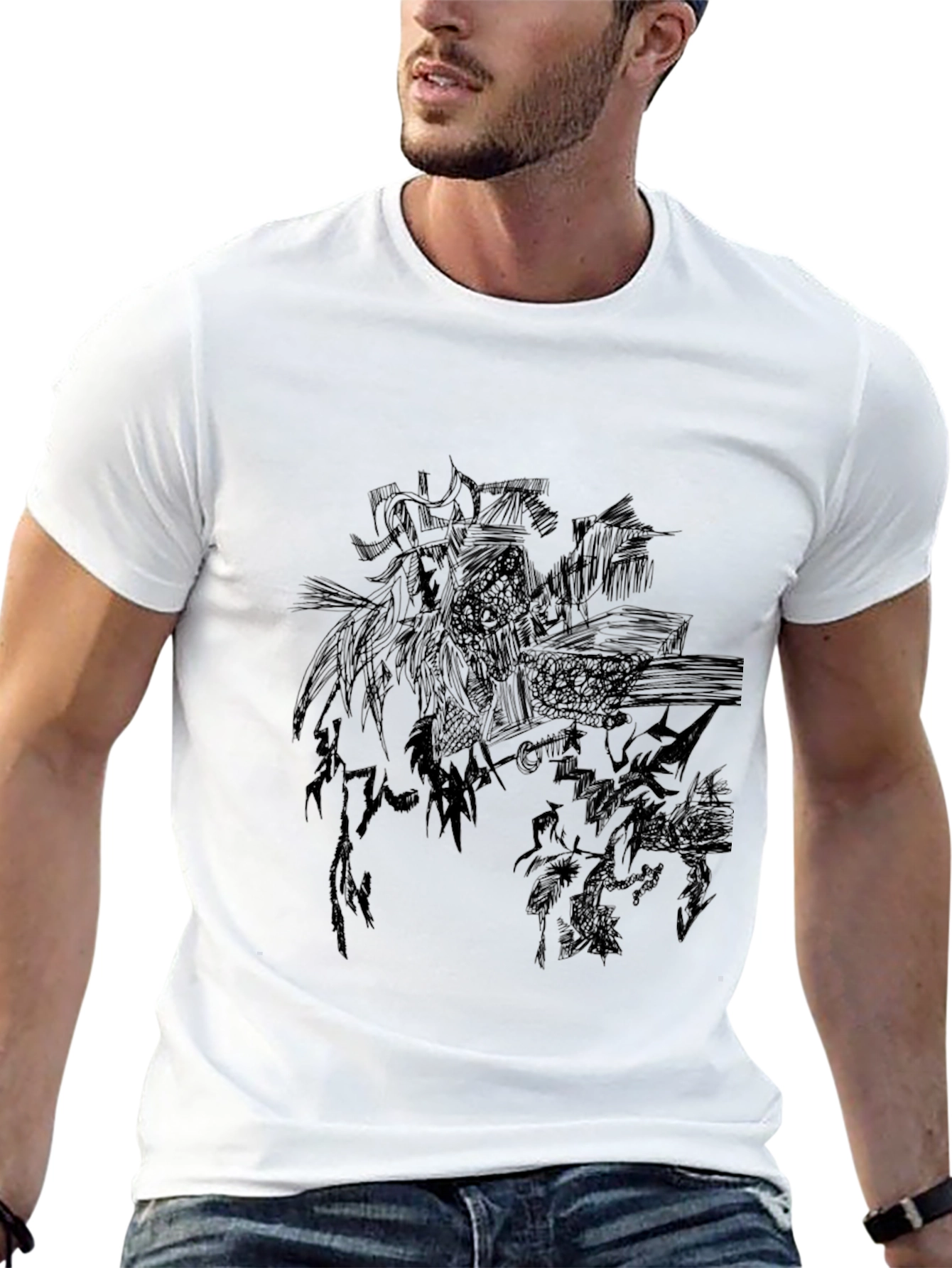 Black Graphic Print Mens Tee