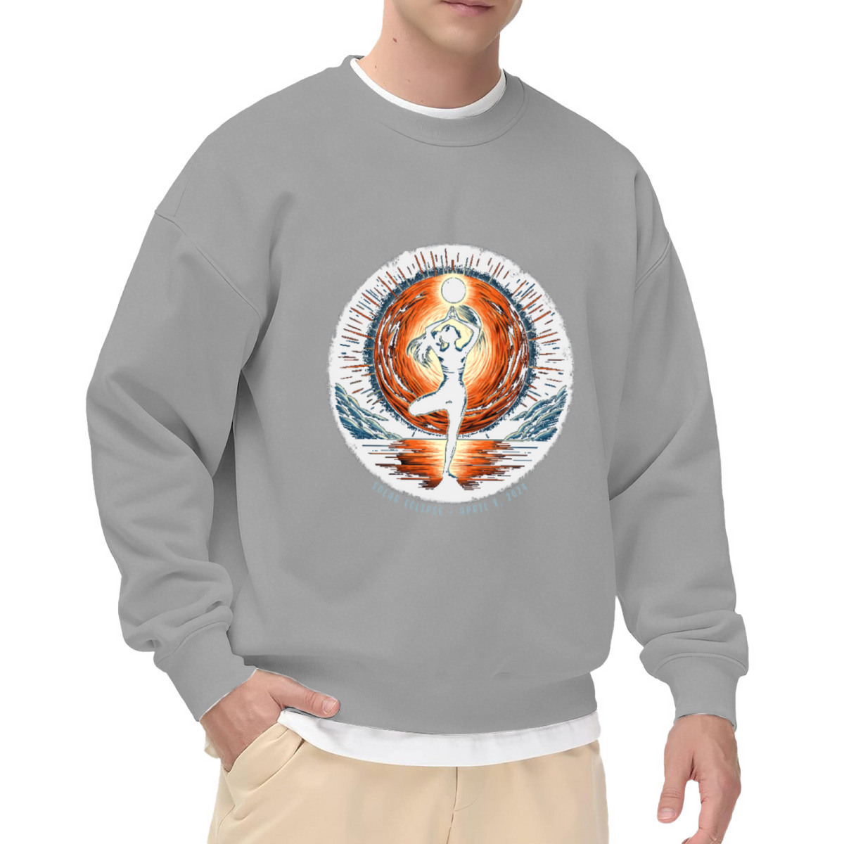 Solar Eclipse April 8 2024 Crewneck Sweatshirt - Astronomy Yoga Event Pullover