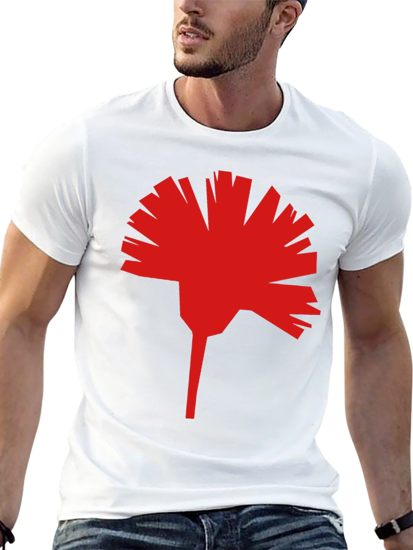 Geometric Red Flower Graphic T-Shirt - Modern Streetwear