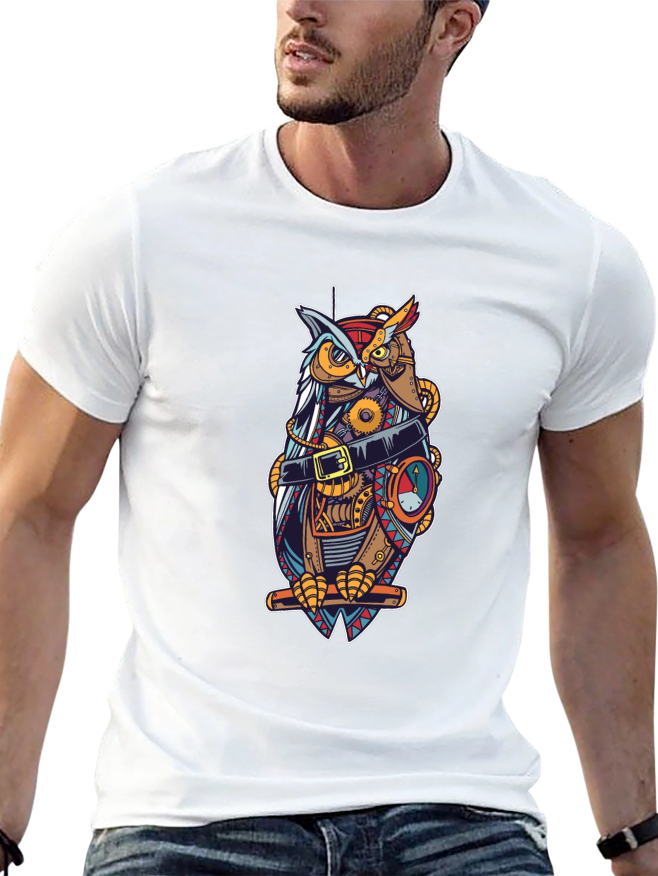 Steampunk Owl T-Shirt - Unique Mechanical Bird Design