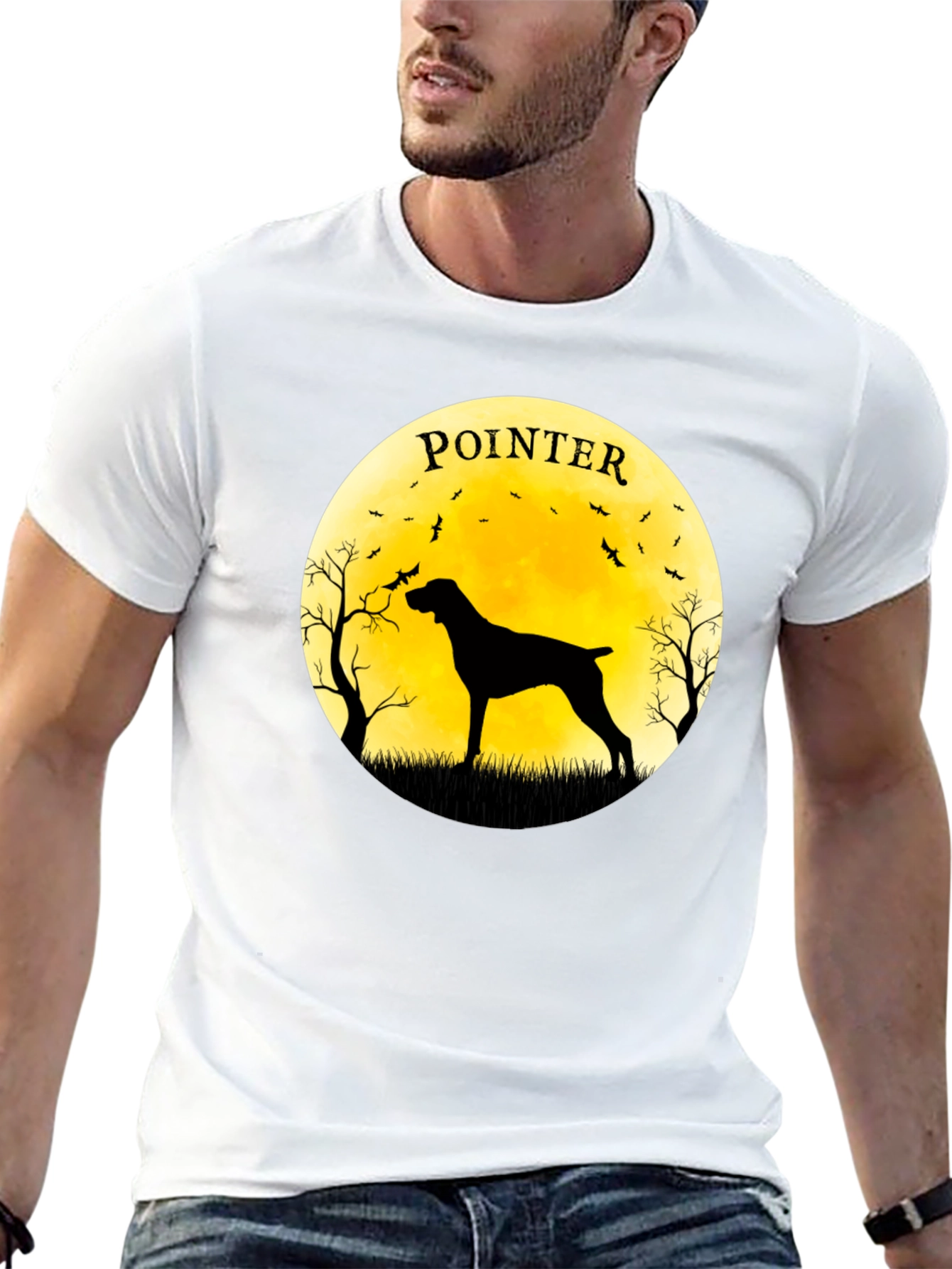 Pointer Dog Silhouette T-Shirt - Moon Graphic Tee