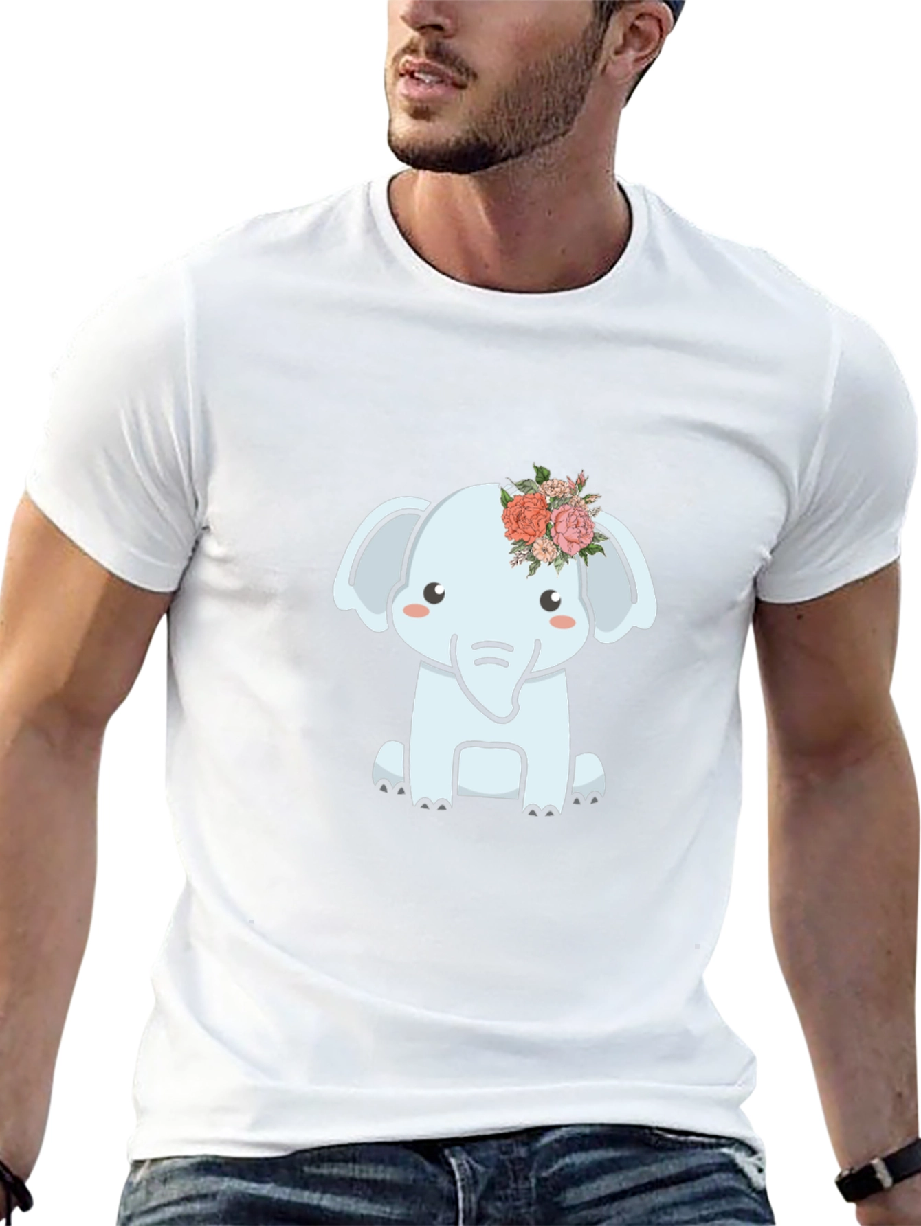 Cute Elephant Flower Crown Graphic Tee - Black