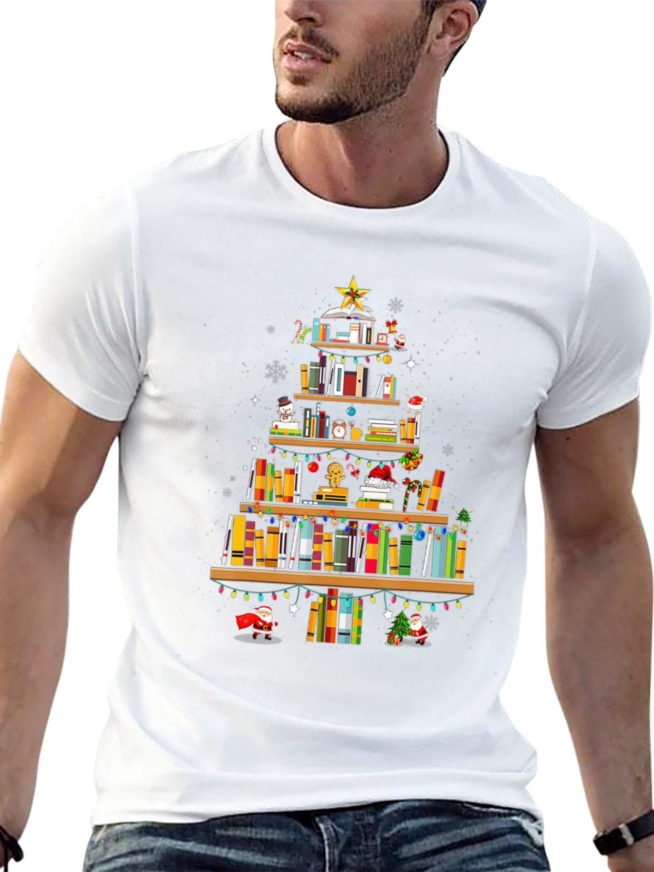 Book Christmas Tree T-Shirt: Holiday Librarian Tee