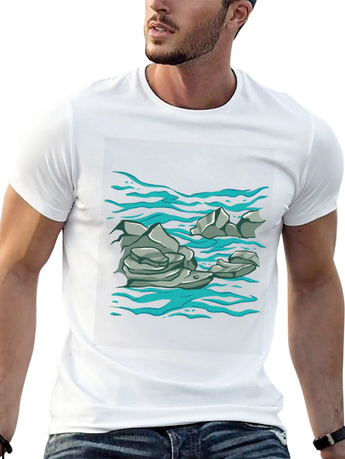 Rock and Water Graphic Print Black T-Shirt