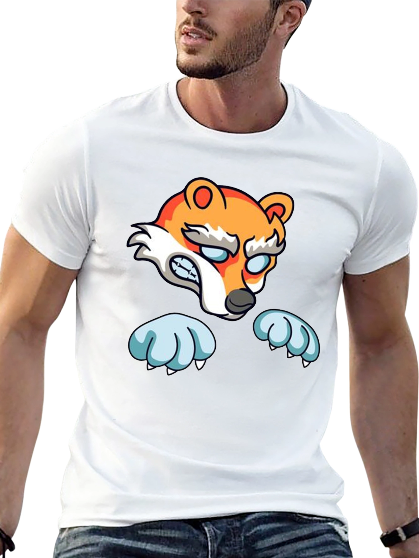 Cartoon Fox Graphic Black T-Shirt