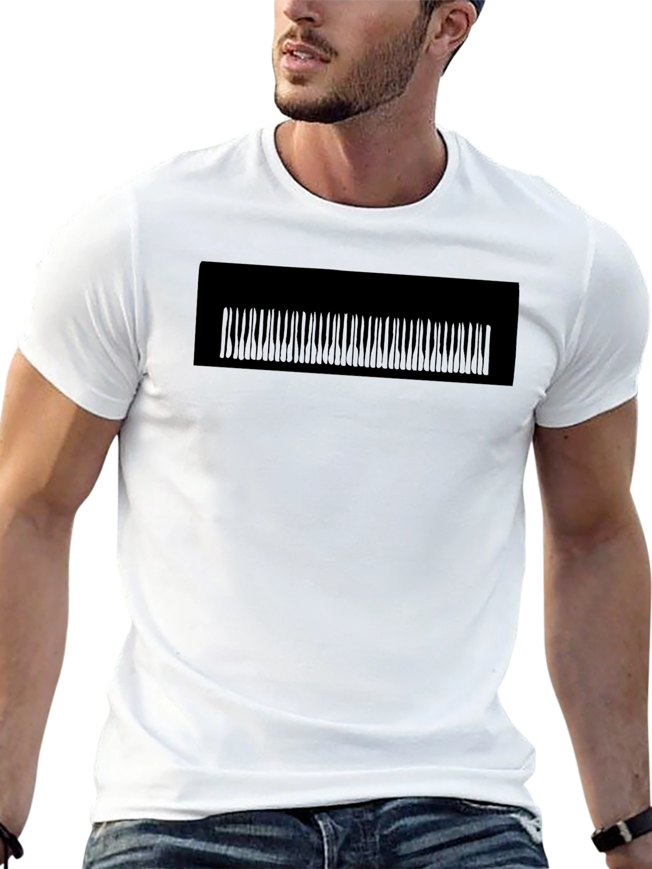 Black Graphic Tee - Abstract Vertical Lines Design