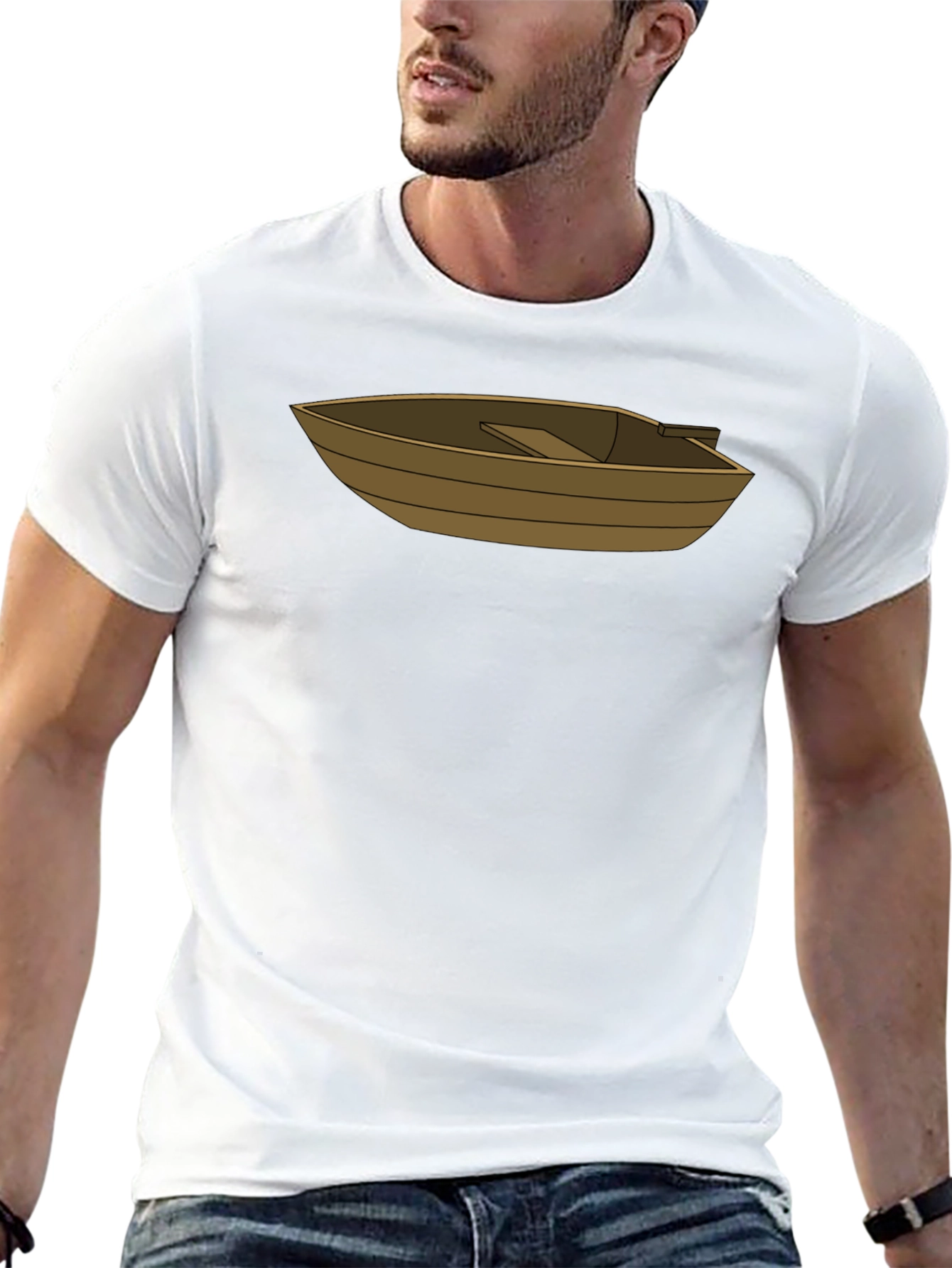 Cartoon Boat Graphic Tee - Casual Black T-Shirt