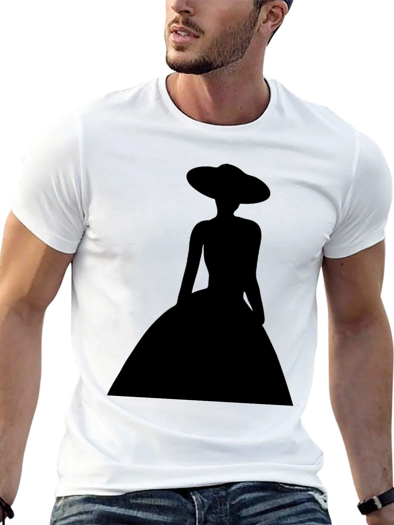 Elegant Woman Silhouette Black T-Shirt