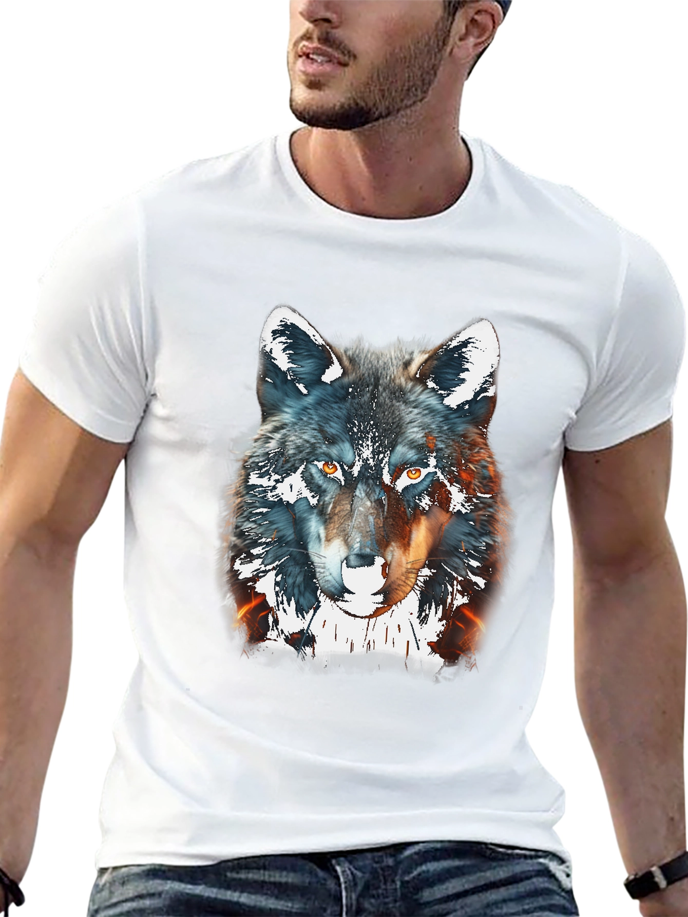 Wolf Graphic Print Tee - Black Cotton Blend