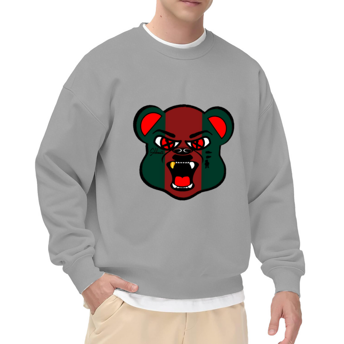 Fierce Bear Head Crewneck Sweatshirt - Aggressive Animal Face Streetwear Graphic Pullover
