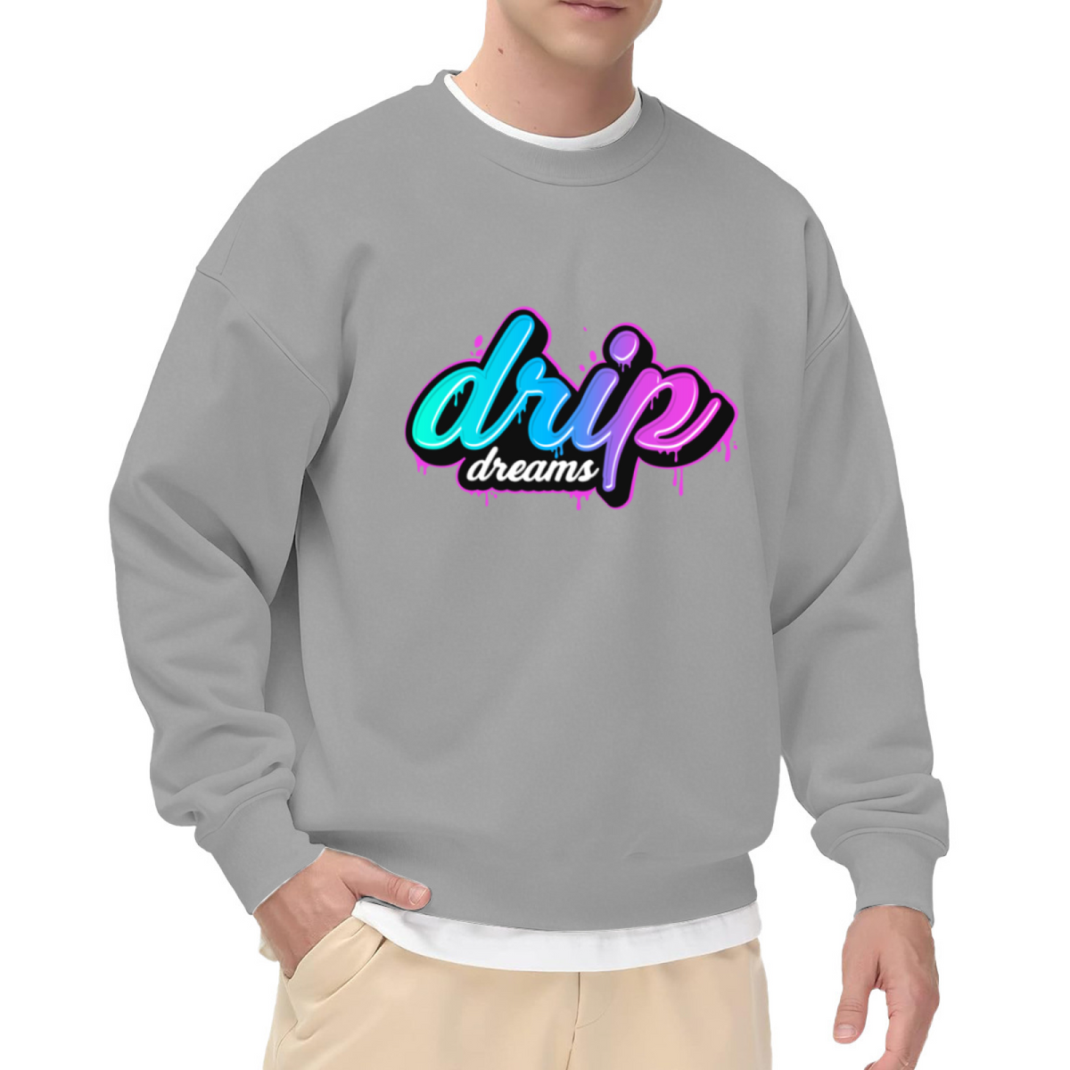 Drip Dreams Graffiti Crewneck Sweatshirt - Neon Cyan Purple Urban Art Streetwear Pullover