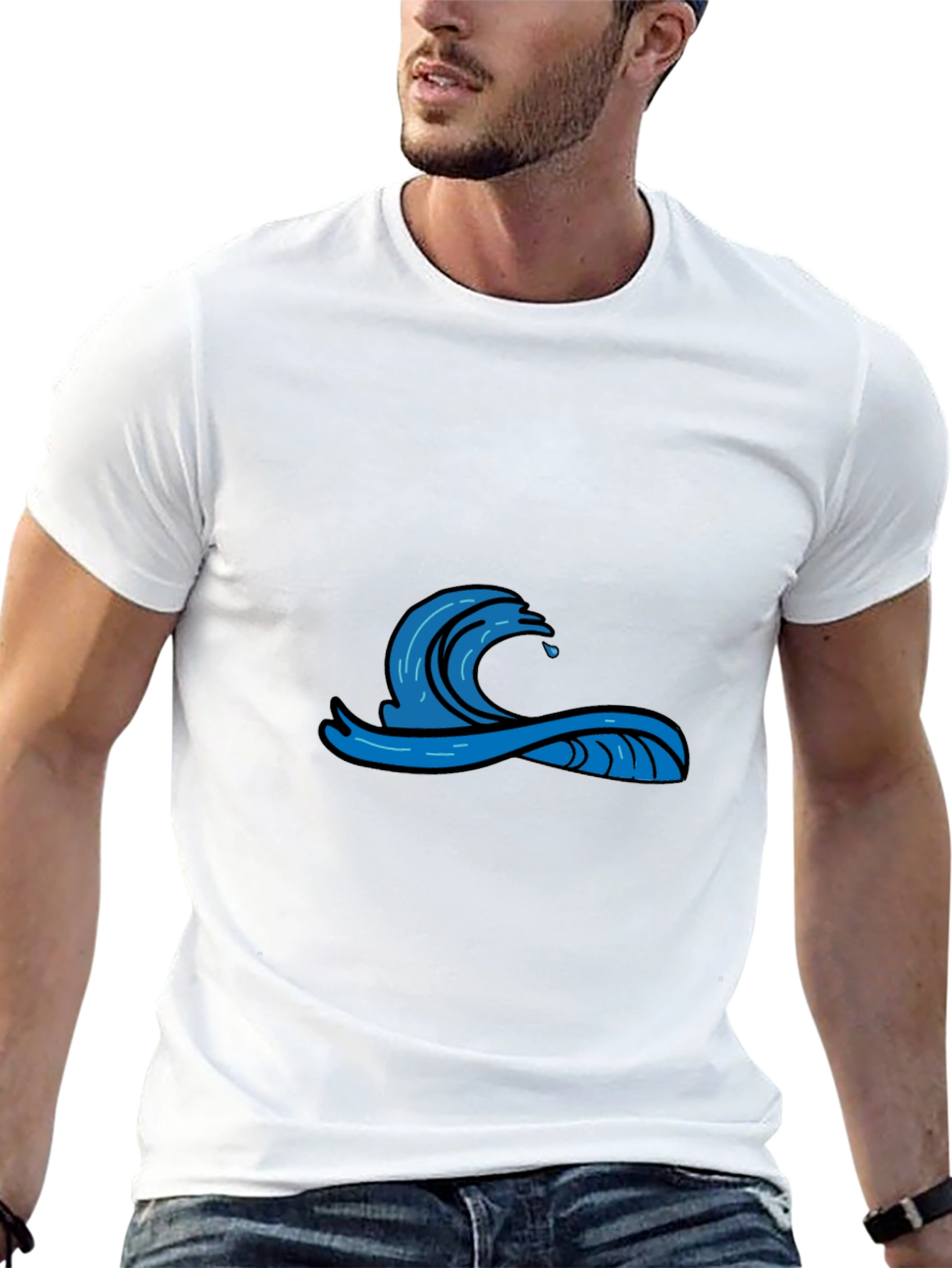 Mens Black Graphic Tee - Wave Design