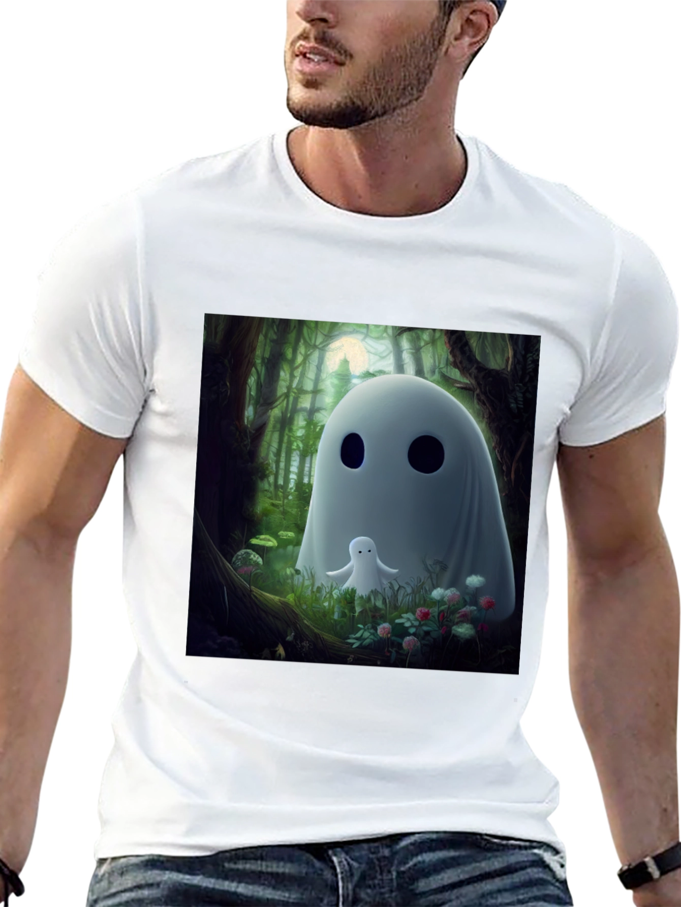 Cute Ghost Graphic Black T-Shirt