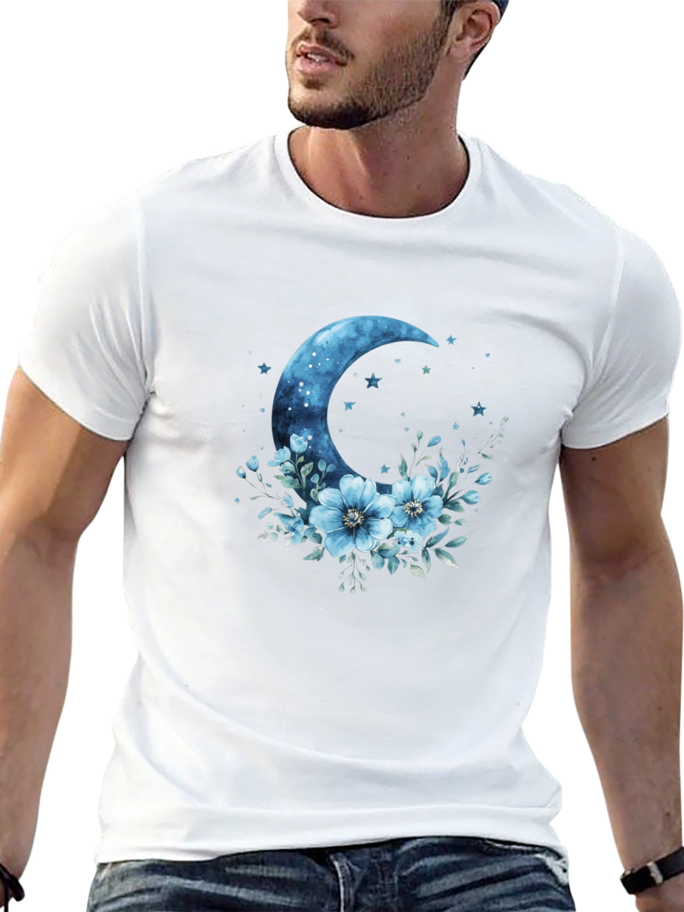 Celestial Moon Floral Graphic T-Shirt