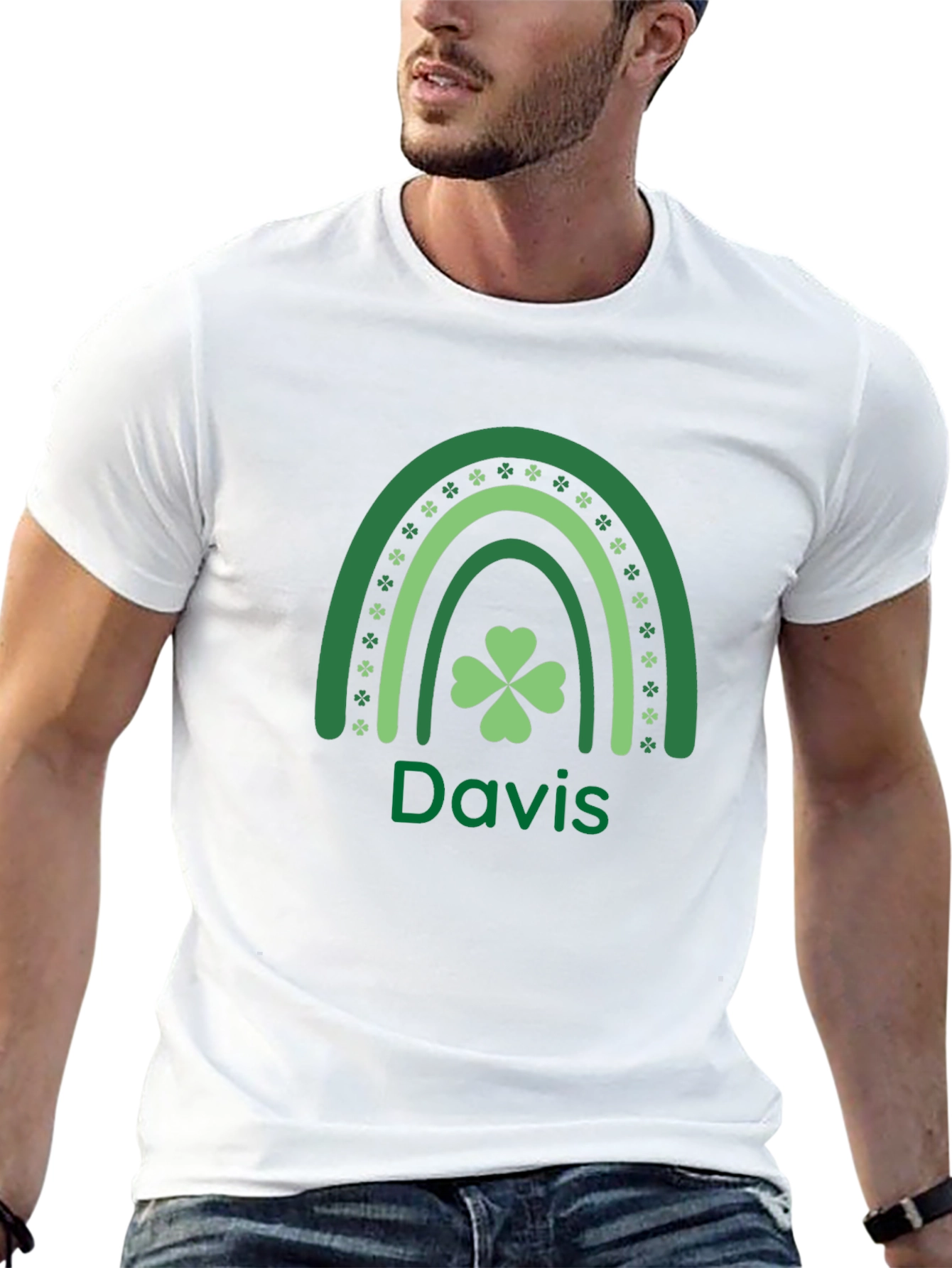 St. Patricks Day Davis Rainbow Shamrock T-Shirt