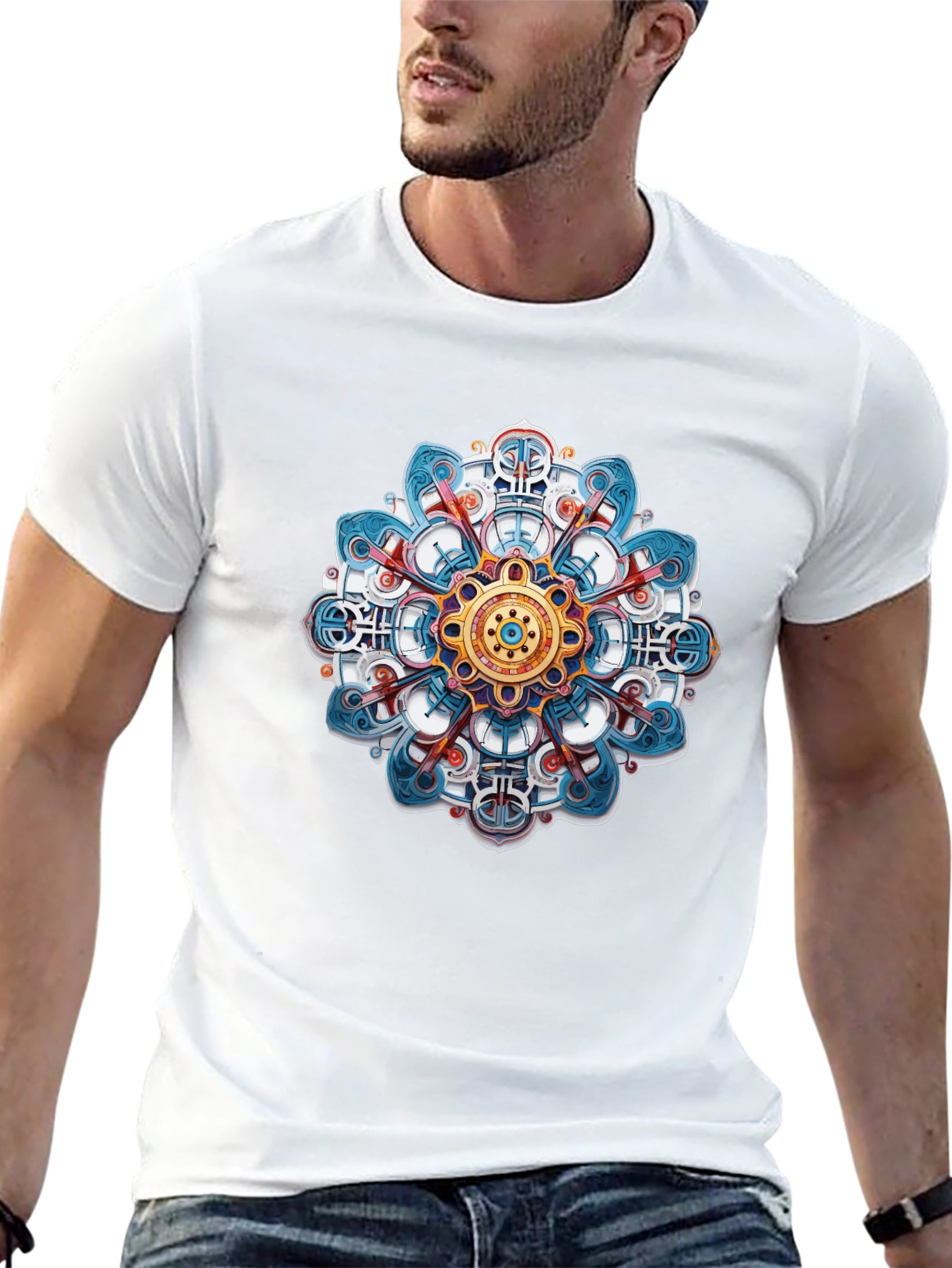 Abstract Mandala Graphic Print Black T-Shirt