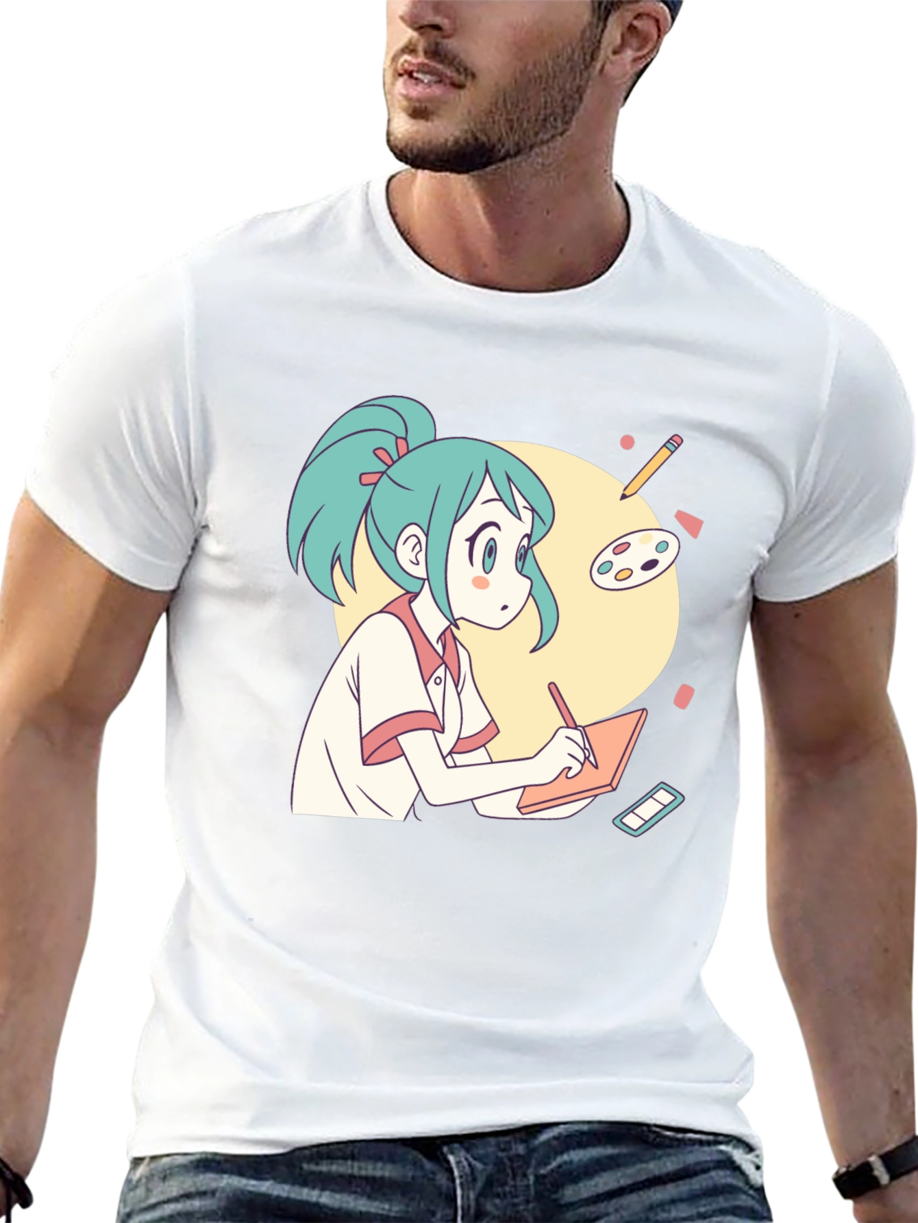 Anime Artist T-Shirt - Black Cotton Graphic Tee