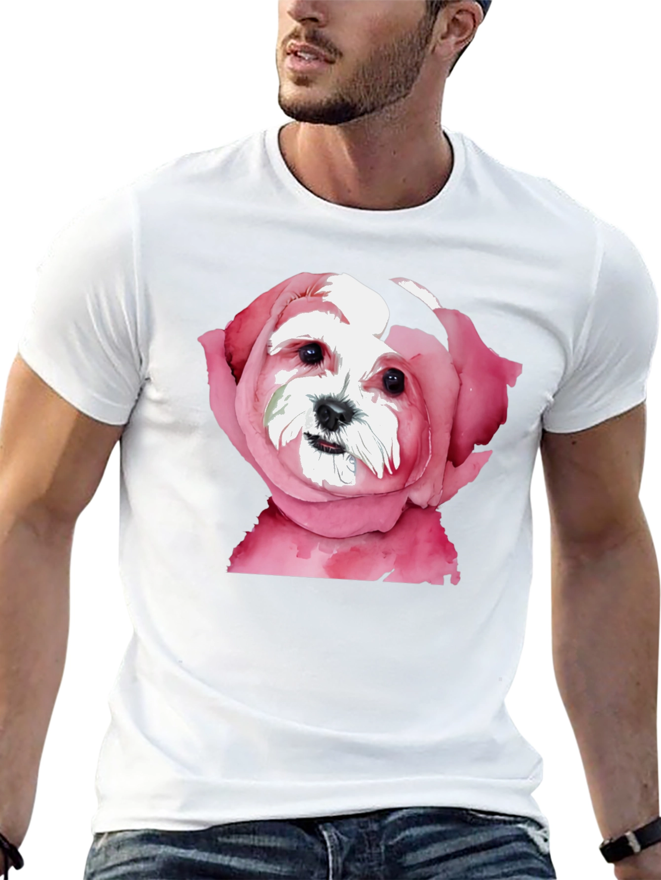 Dog in Rose T-Shirt: Unique Floral Puppy Tee