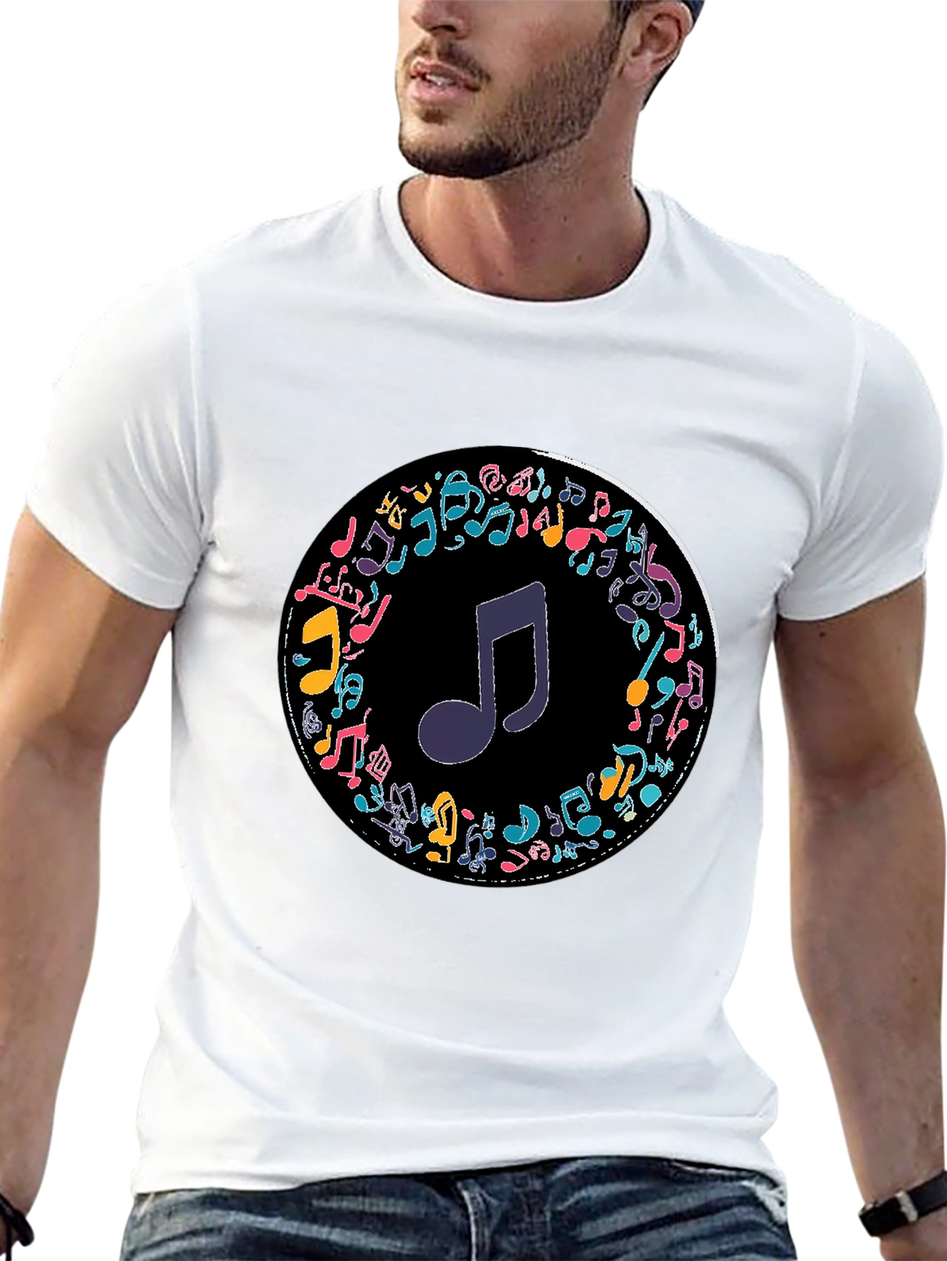 Musical Notes T-Shirt - Stylish Crew Neck Tee