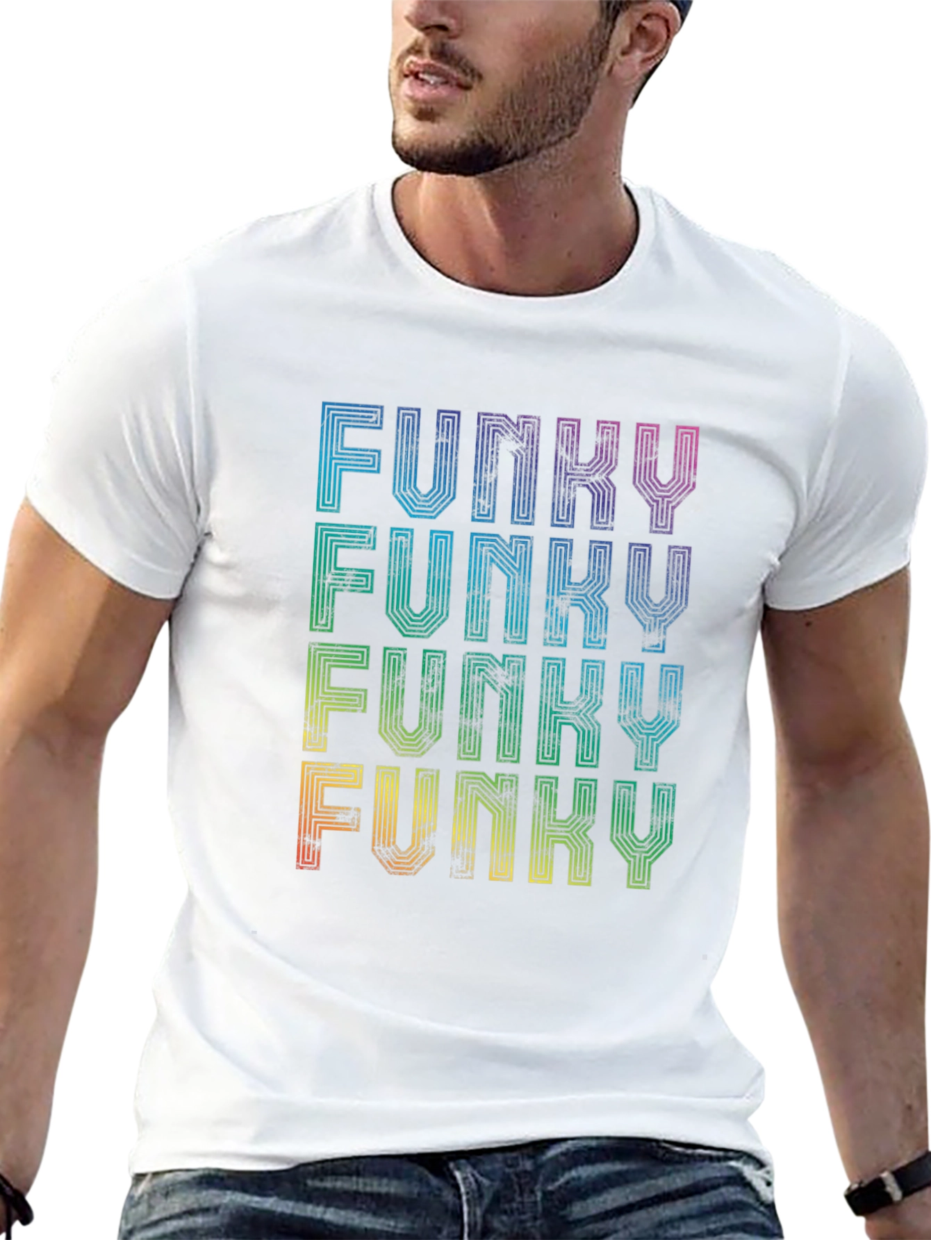 Funky Retro Graphic Tee - Rainbow Text Design