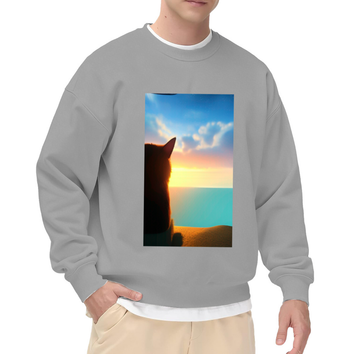 Cat Sunset Silhouette Crewneck Sweatshirt - Aesthetic Pet Lover Art Pullover