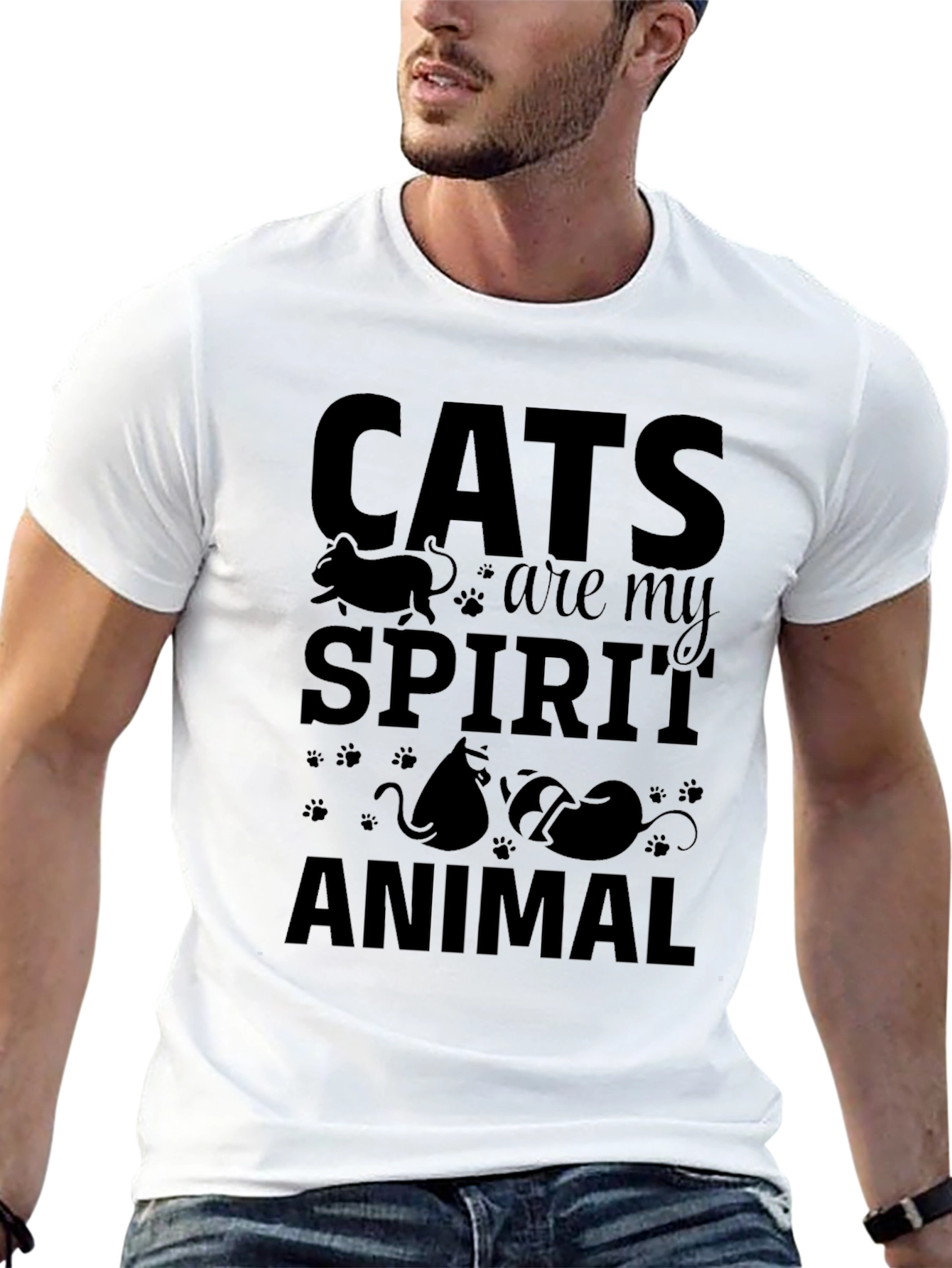 Cats Are My Spirit Animal Black Graphic T-Shirt
