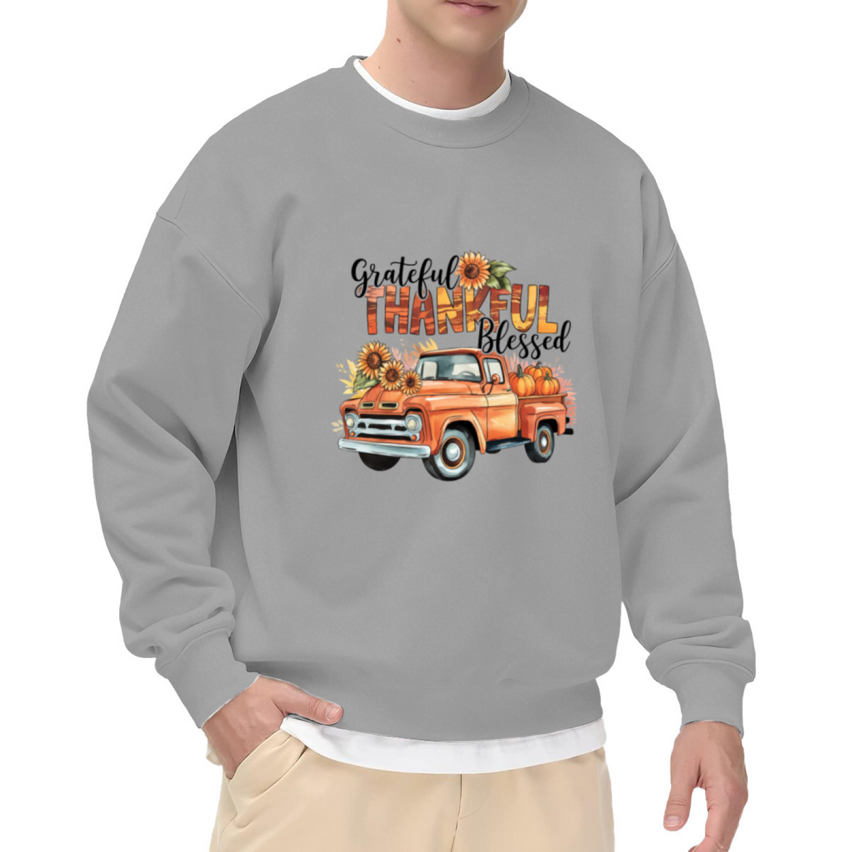 Grateful Thankful Blessed Fall Truck Sweatshirt - Pumpkin Patch Pickup Crewneck, Autumn Sunflower Pullover, Thanksgiving Farmhouse Gift Sweatshirt, Harvest Top