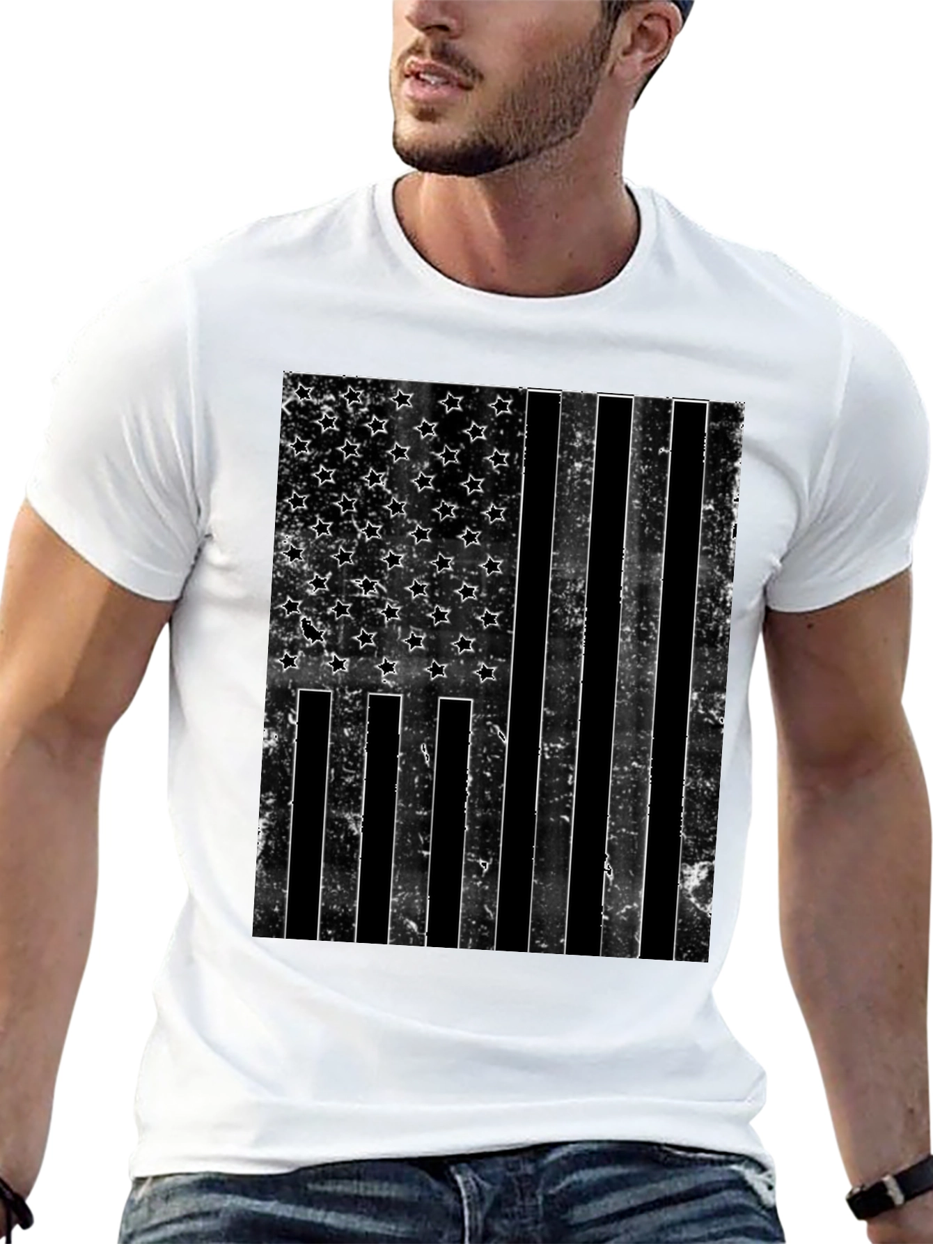 Distressed American Flag Graphic Tee - Black