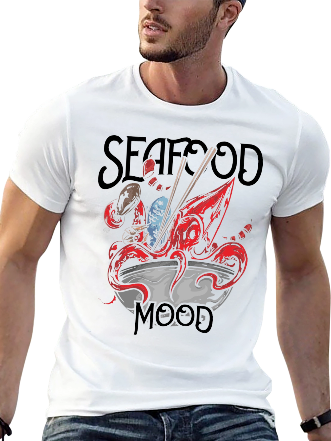 Seafood Mood Graphic Tee - Unique Octopus Ramen Design