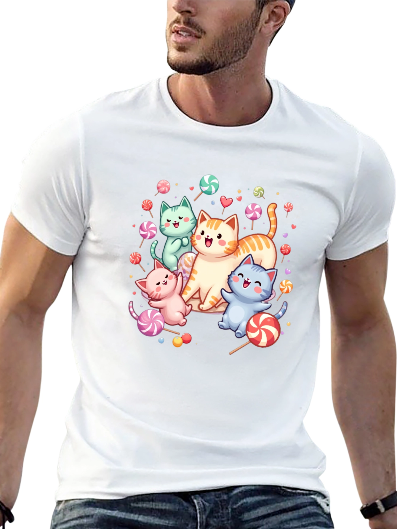Cute Cats & Candy Black T-Shirt