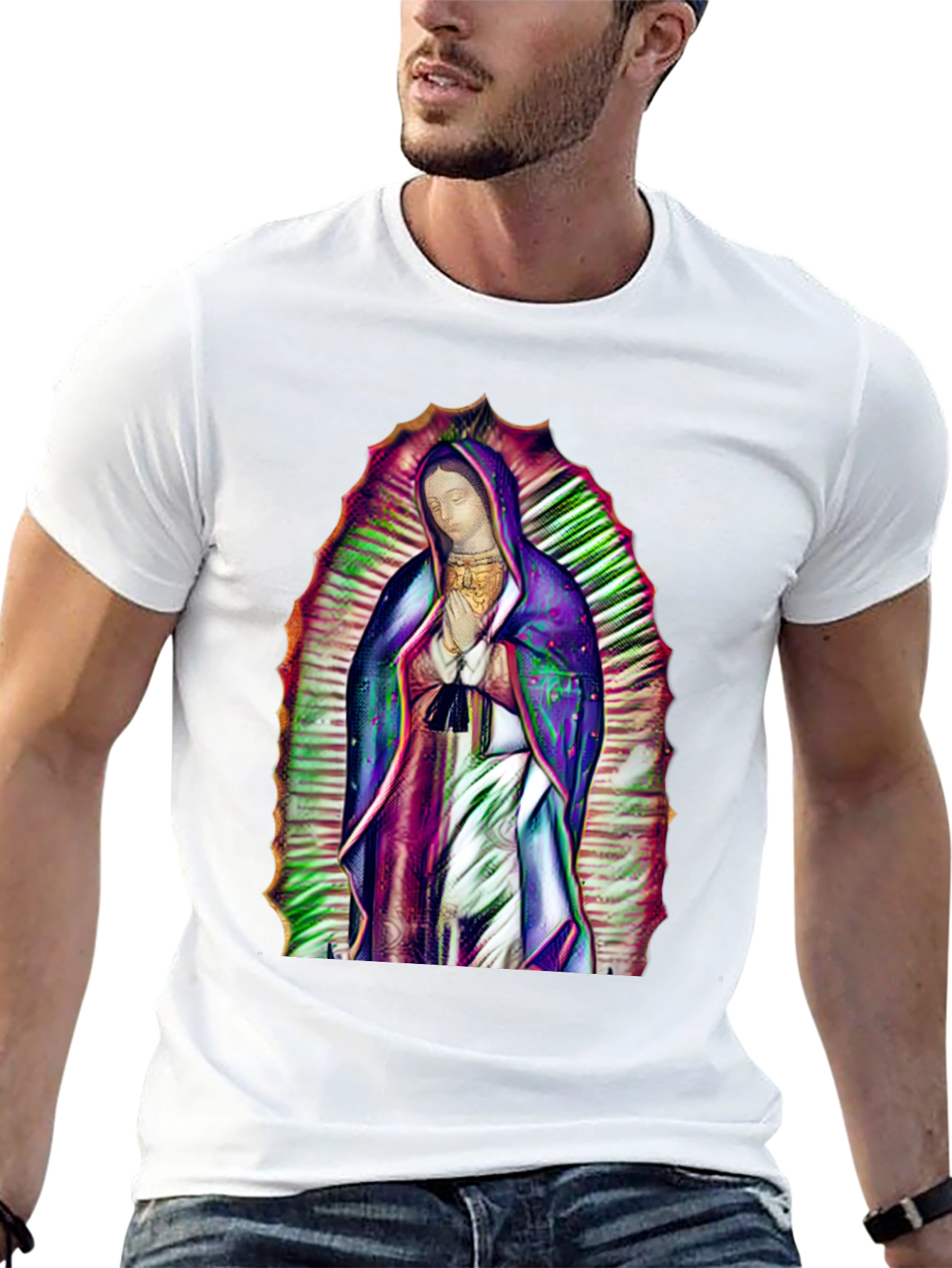 Virgin Mary Graphic Print Black T-Shirt