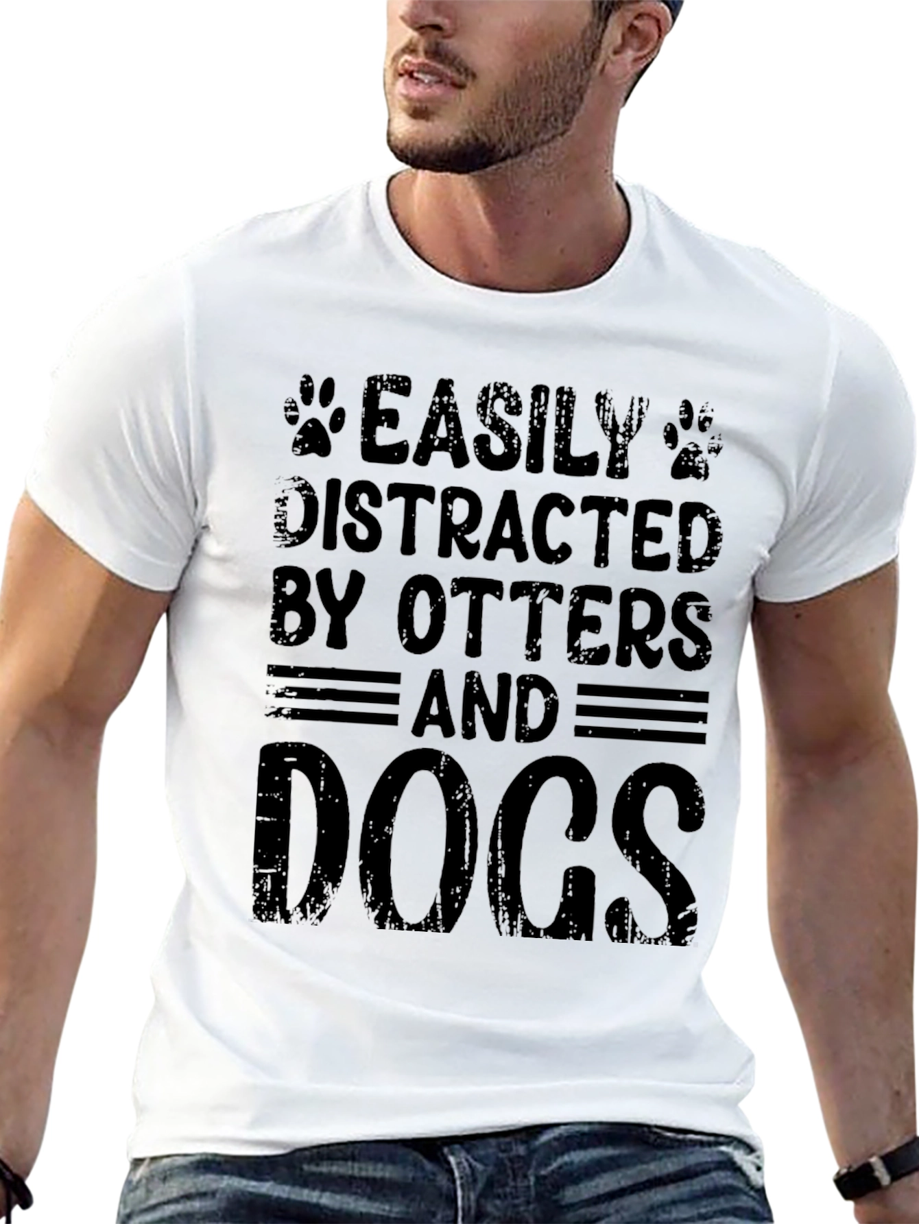 Easily Distracted By Otters and Dogs Black T-Shirt