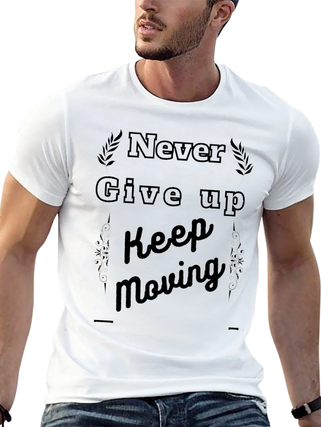 Motivational Black T-Shirt - Never Give Up