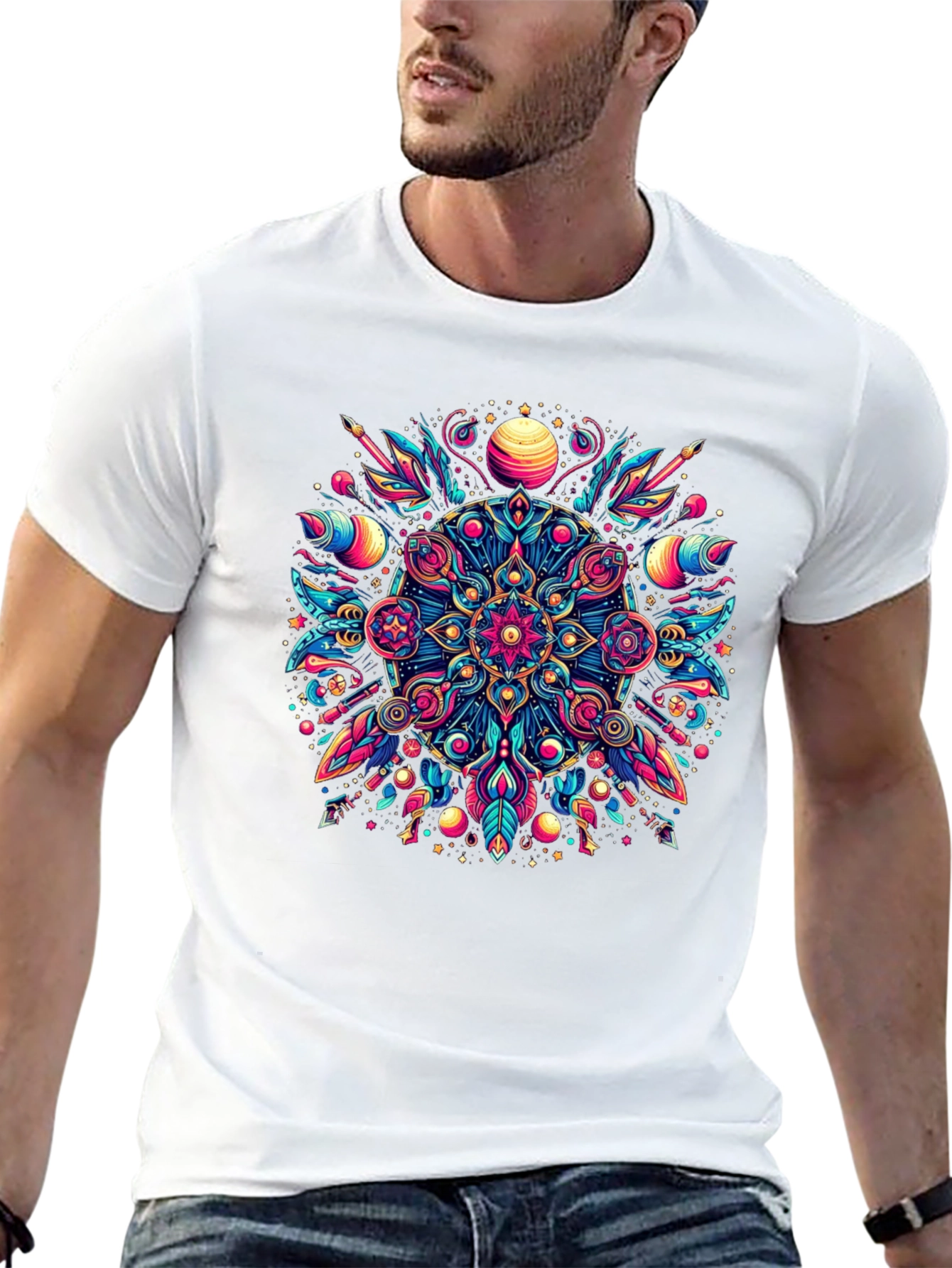 Psychedelic Mandala Graphic Tee - Vibrant Mens T-Shirt