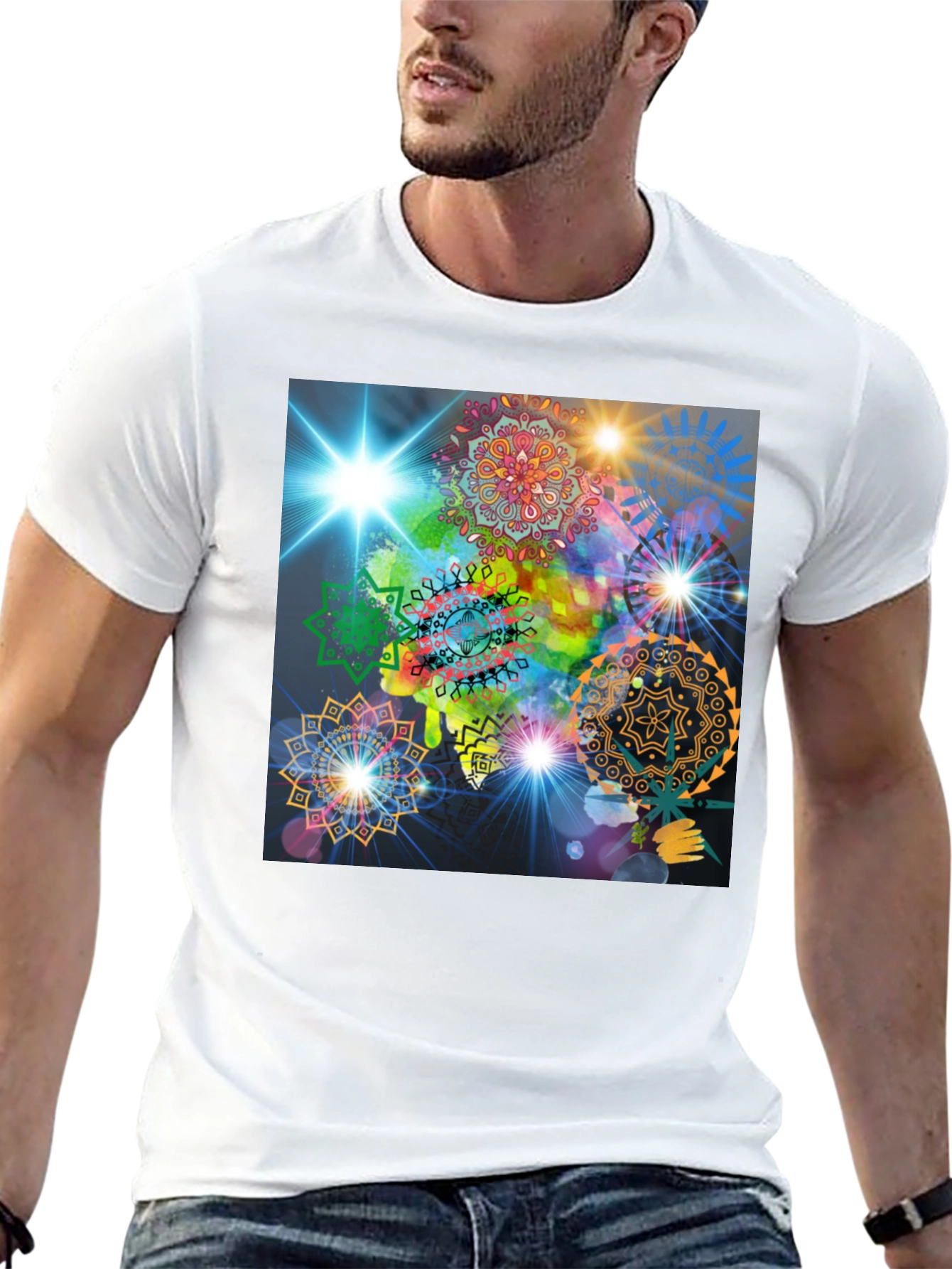 Cosmic Mandala Graphic Tee - Modern Black T-Shirt