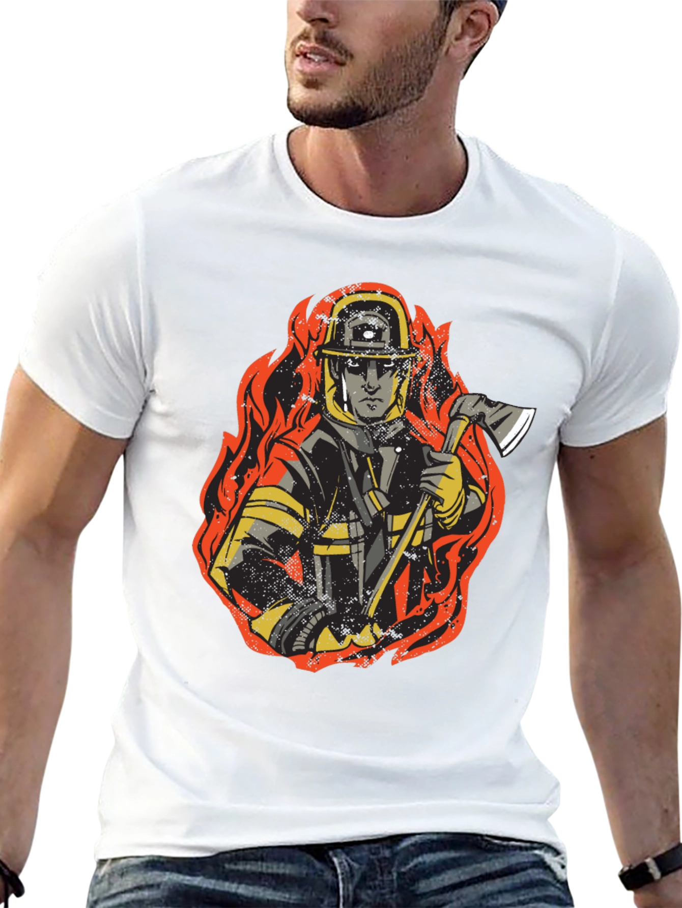 Firefighter Graphic Tee - Bold Black Cotton T-Shirt