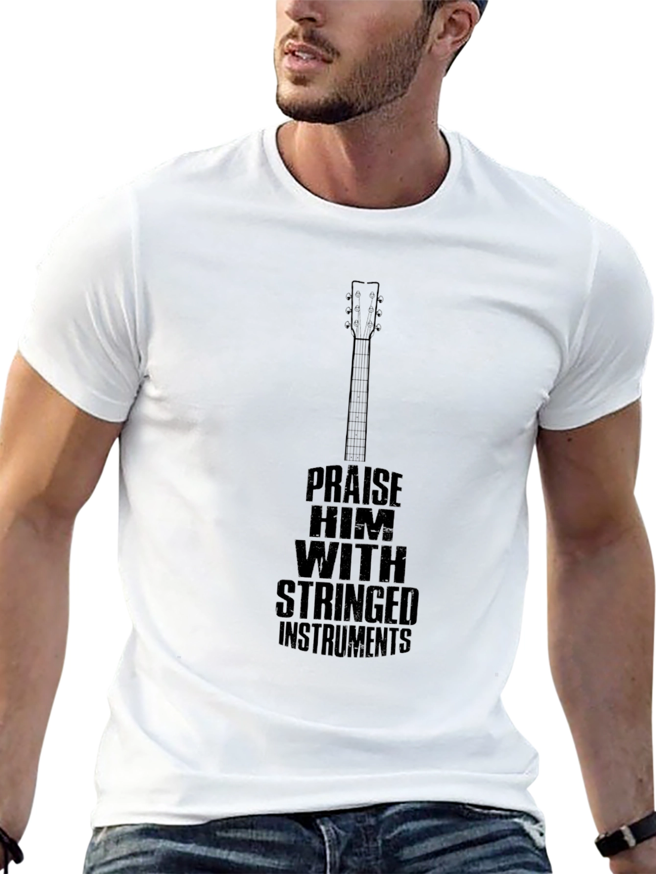 Praise Him Guitar Graphic T-Shirt - Black