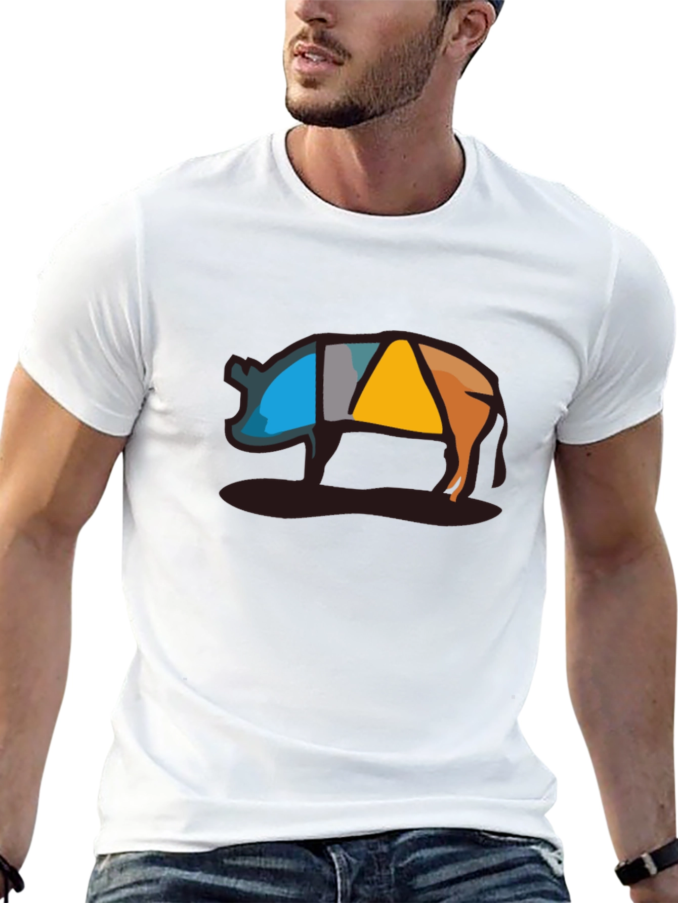 Abstract Pig Graphic Tee - Modern Style