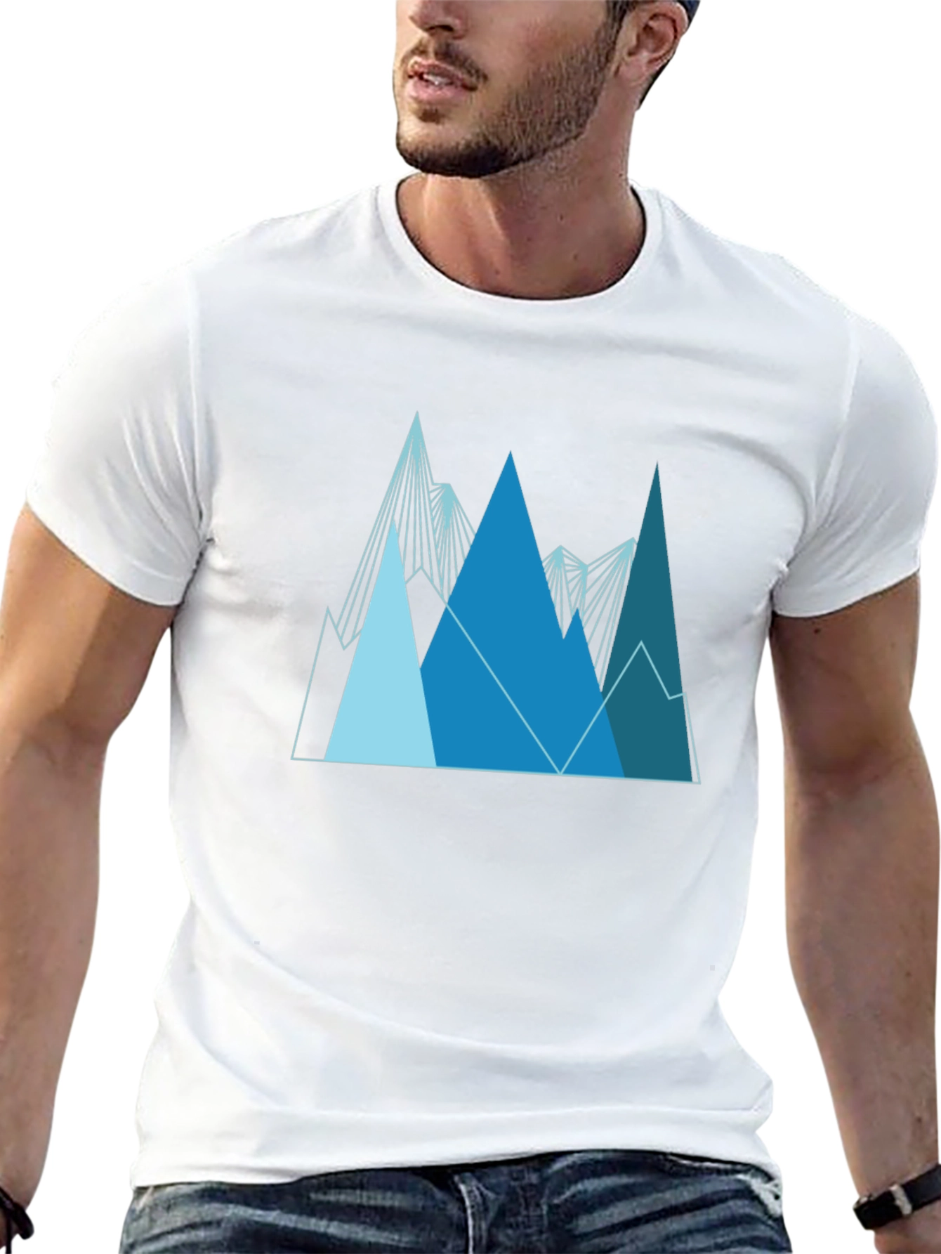 Geometric Mountain Range Graphic Tee - Black