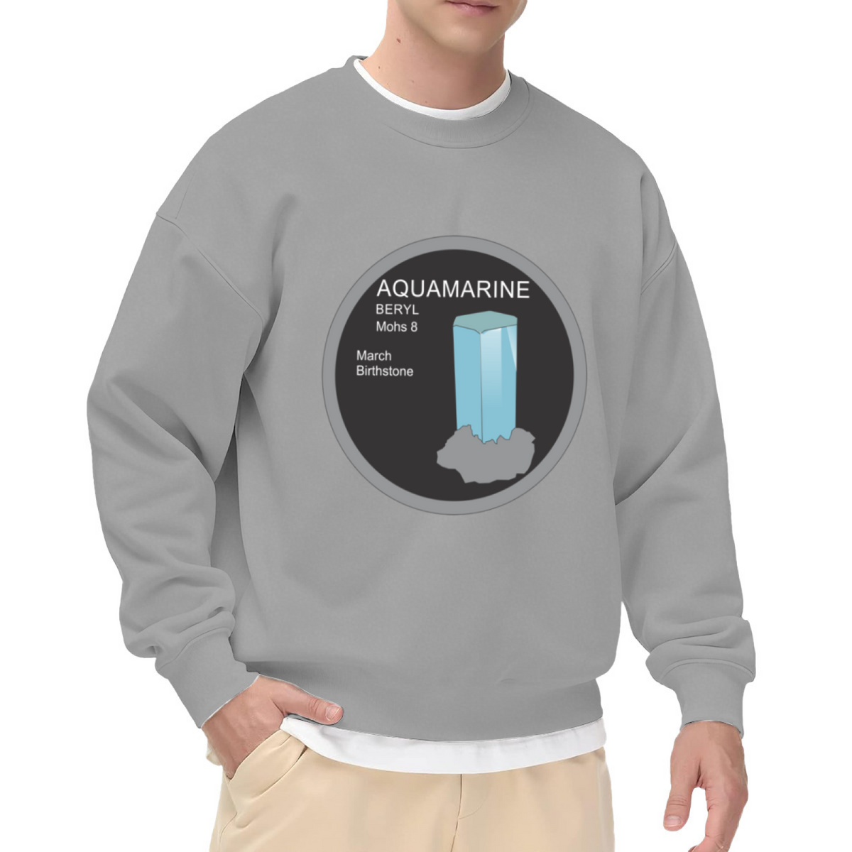 Aquamarine Birthstone Sweatshirt - March Birthstone Crystal Crewneck, Beryl Gemstone Info Pullover, Geology Lover Gift Sweatshirt, Mineral Top