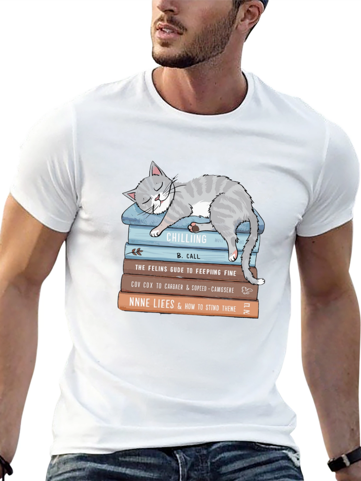 Cat Nap Books T-Shirt - Cute Feline Reading Tee