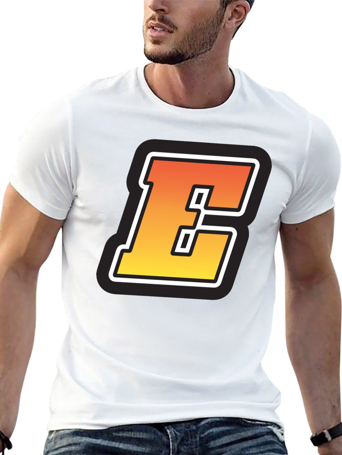 Bold Letter E Graphic Tee - Black T-Shirt