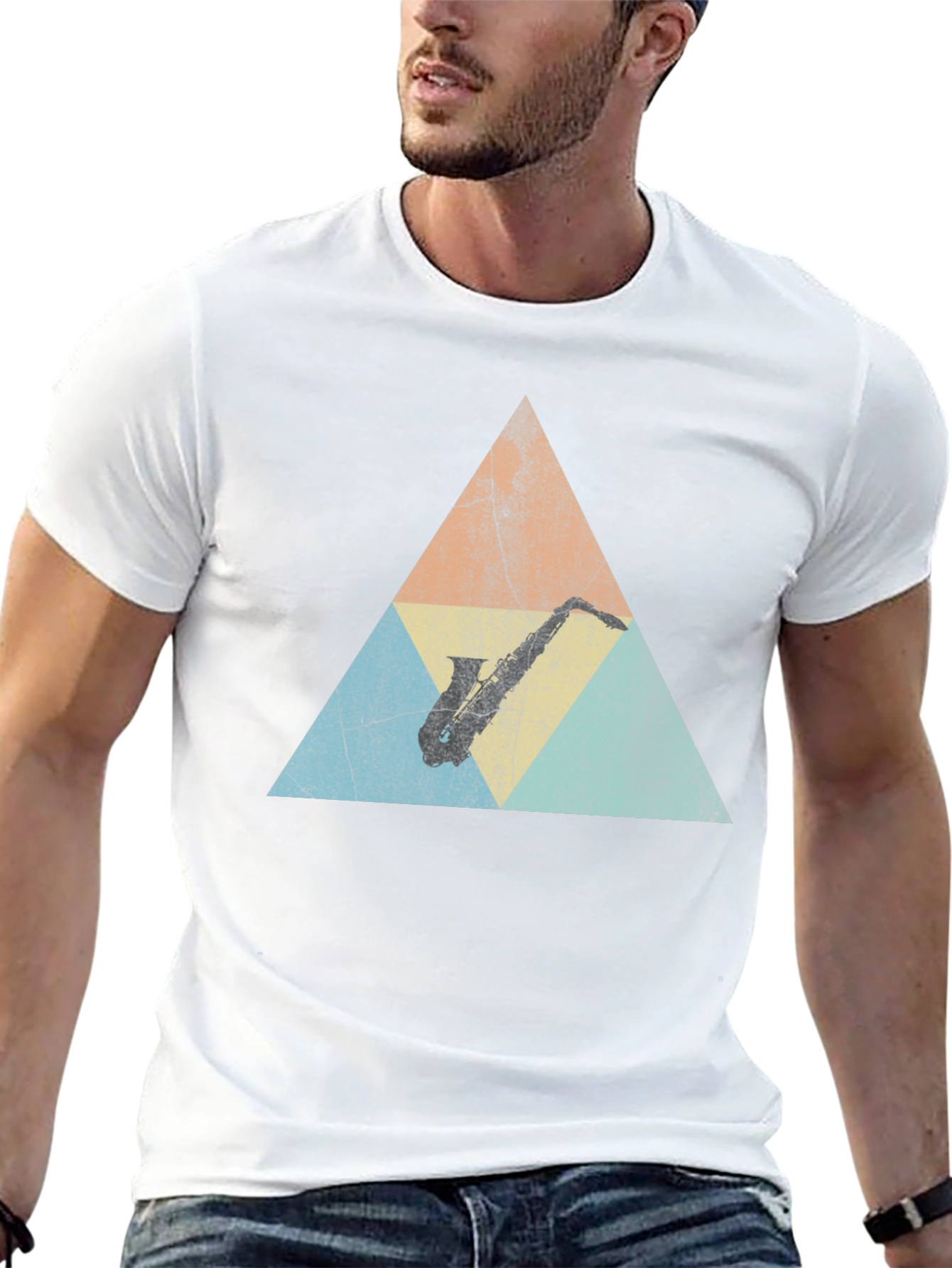 Retro Saxophone Triangle Graphic T-Shirt